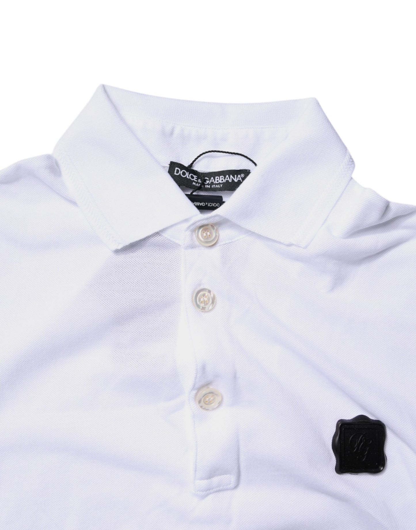 Polo à col et logo en coton blanc Dolce & Gabbana