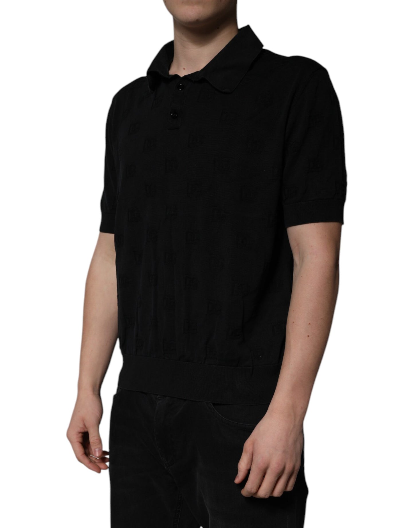 Polo à col en soie noir Dolce & Gabbana