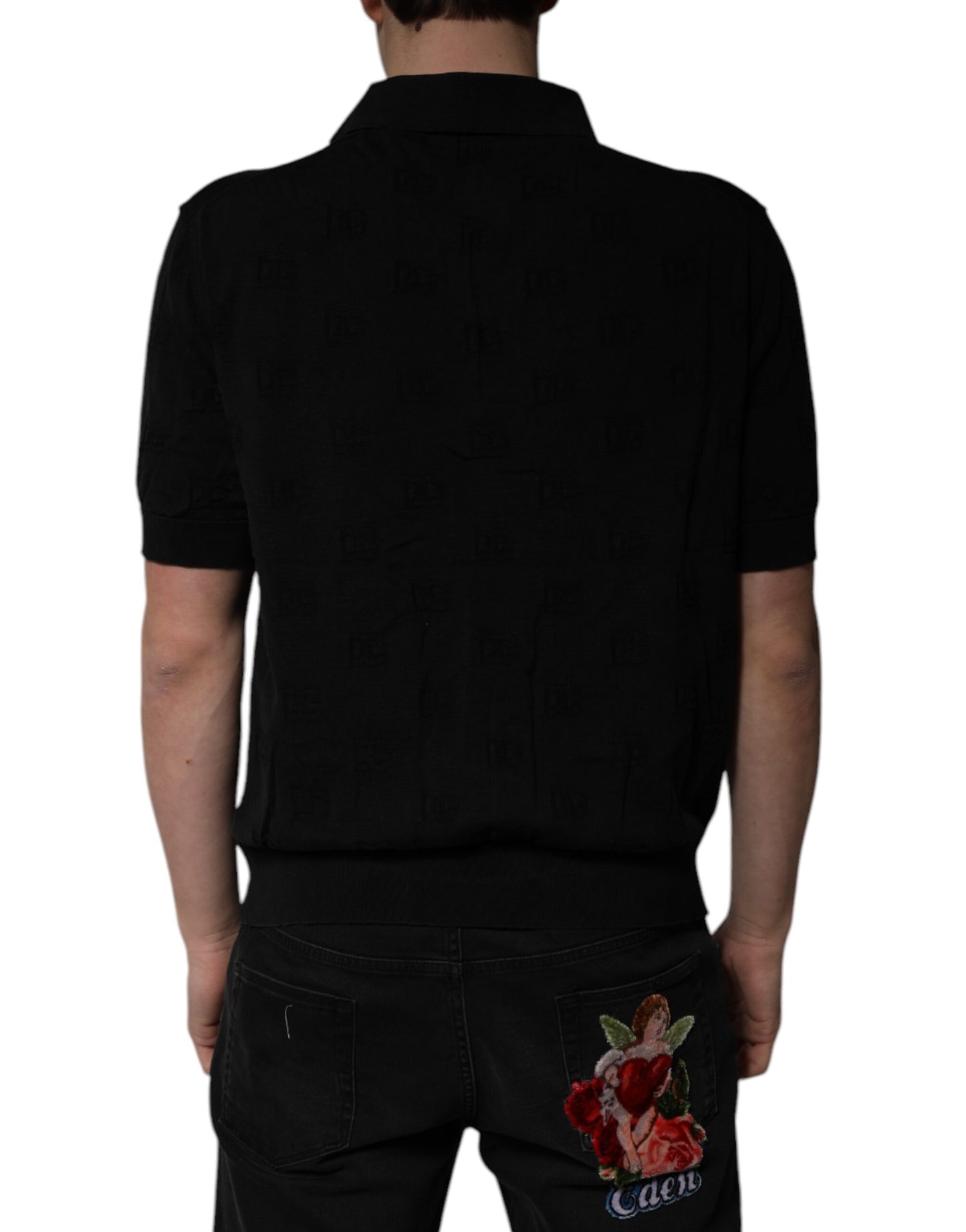 Polo à col en soie noir Dolce & Gabbana