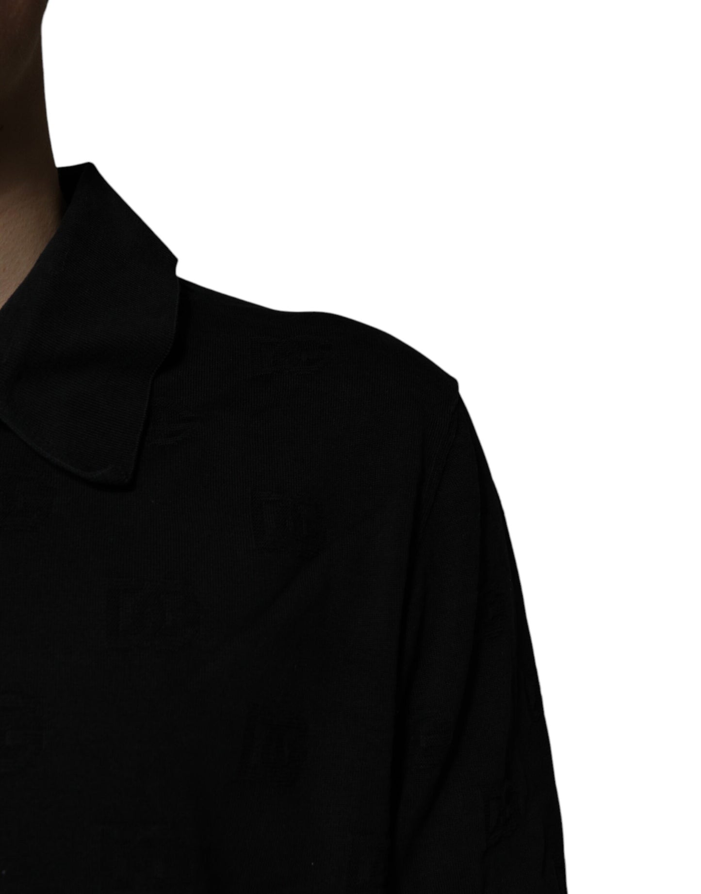 Polo à col en soie noir Dolce & Gabbana