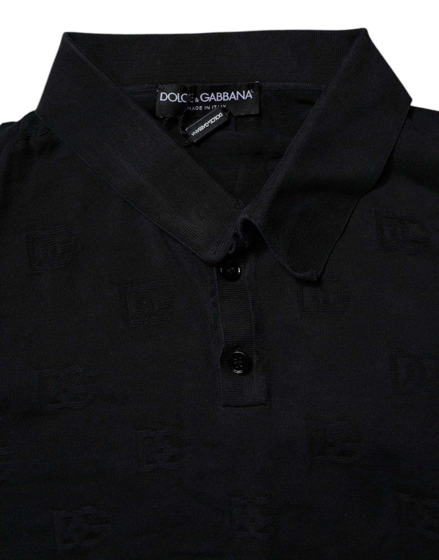 Polo à col en soie noir Dolce & Gabbana
