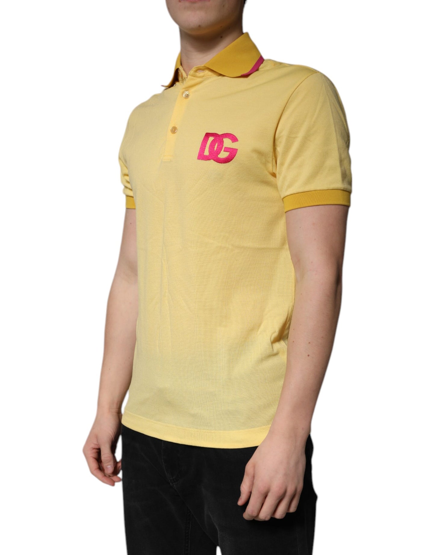 Polo à col et logo en coton jaune Dolce & Gabbana