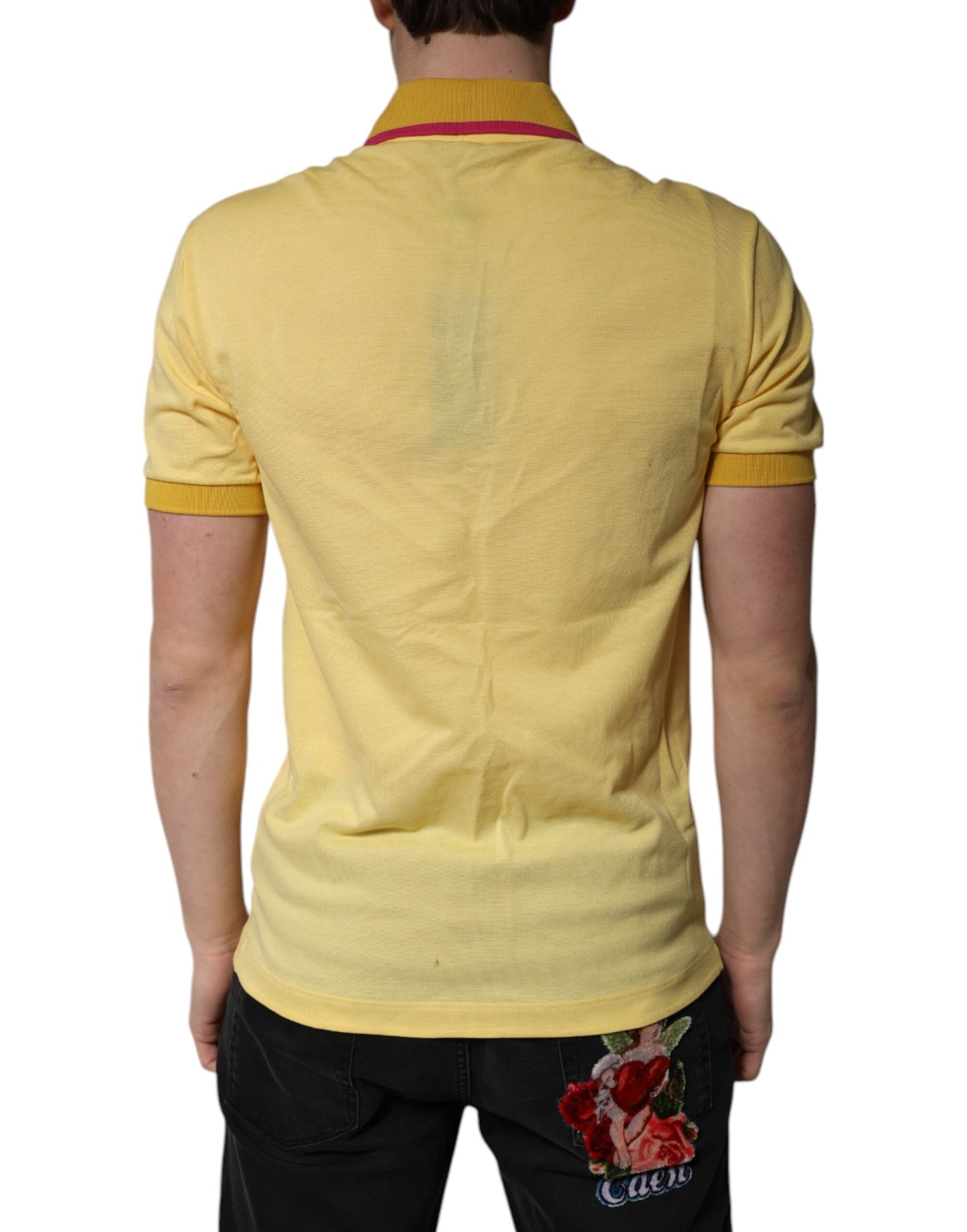 Polo à col et logo en coton jaune Dolce & Gabbana