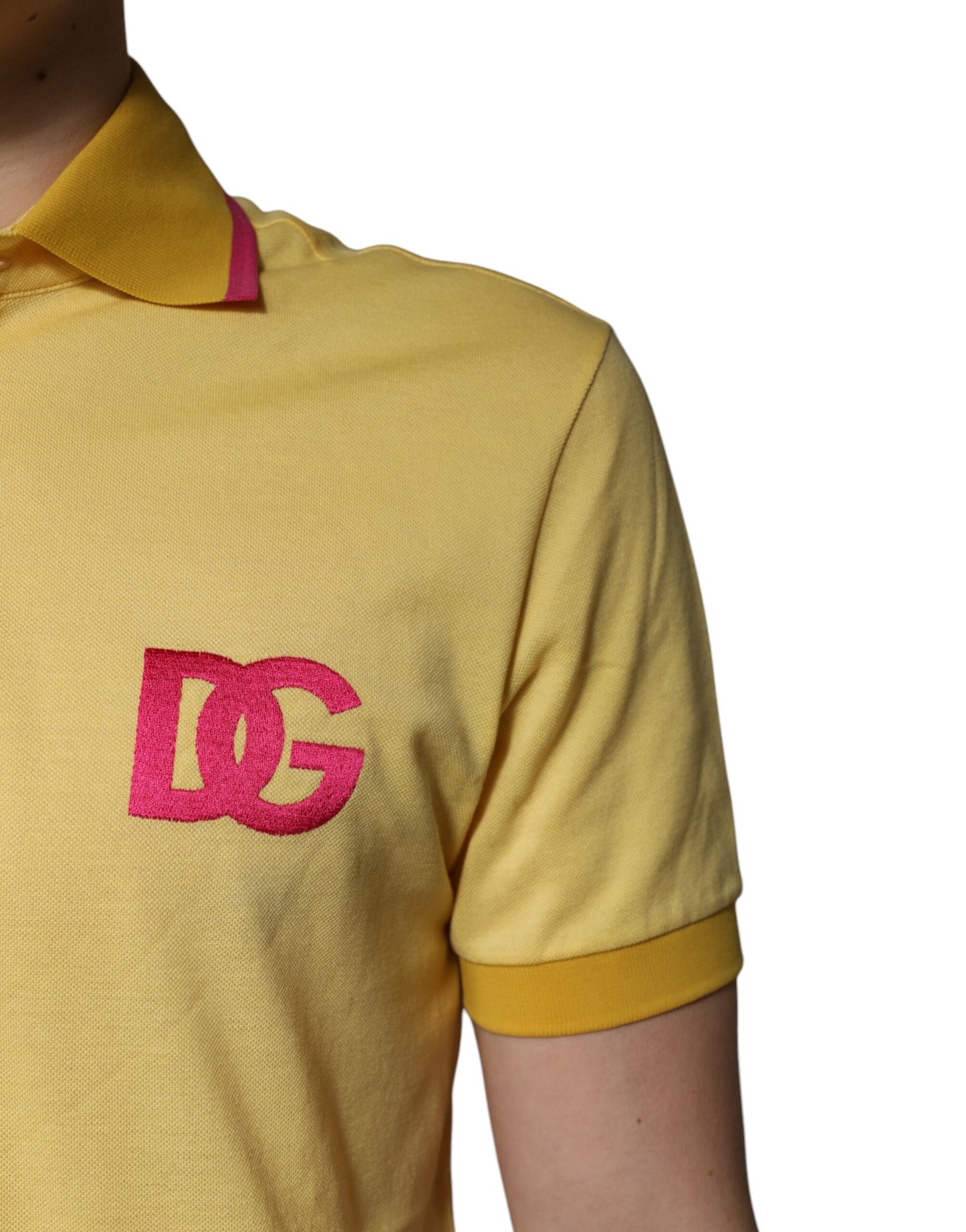 Polo à col et logo en coton jaune Dolce & Gabbana