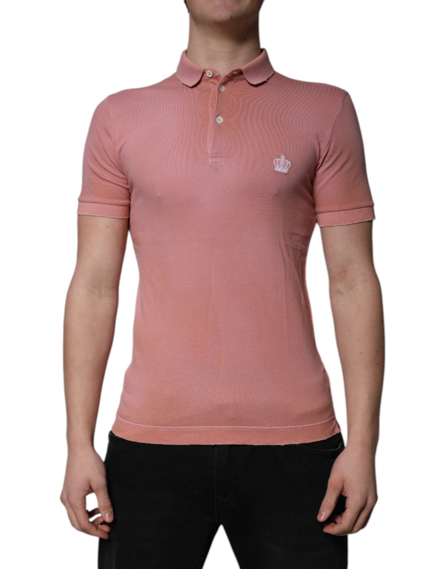 Polo à col couronne en coton rose Dolce & Gabbana