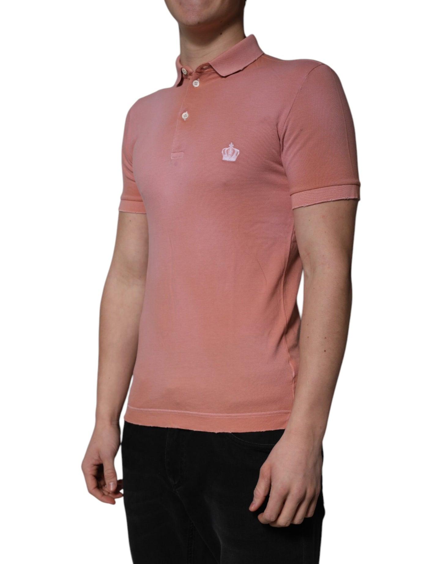 Polo à col couronne en coton rose Dolce & Gabbana