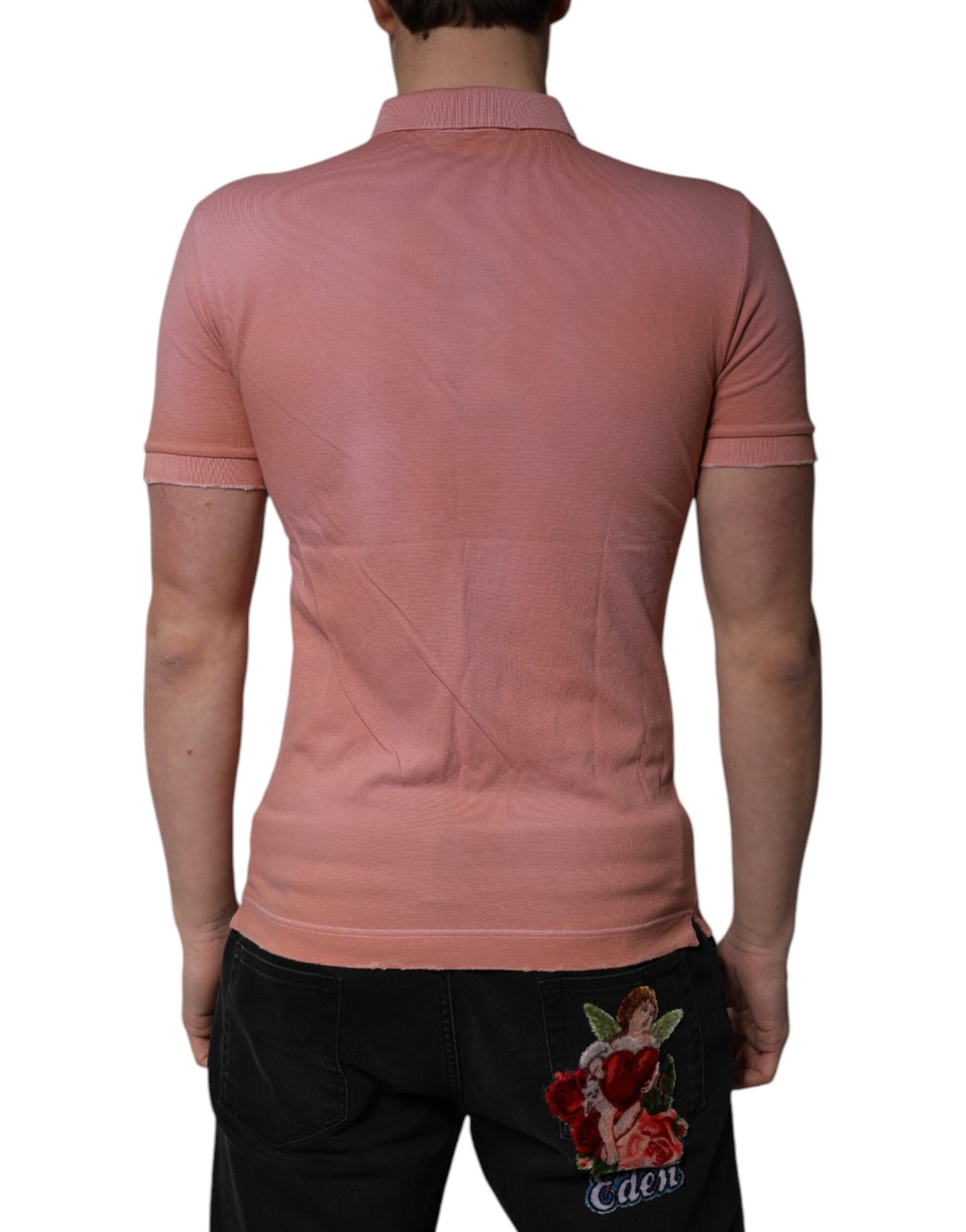 Polo à col couronne en coton rose Dolce & Gabbana