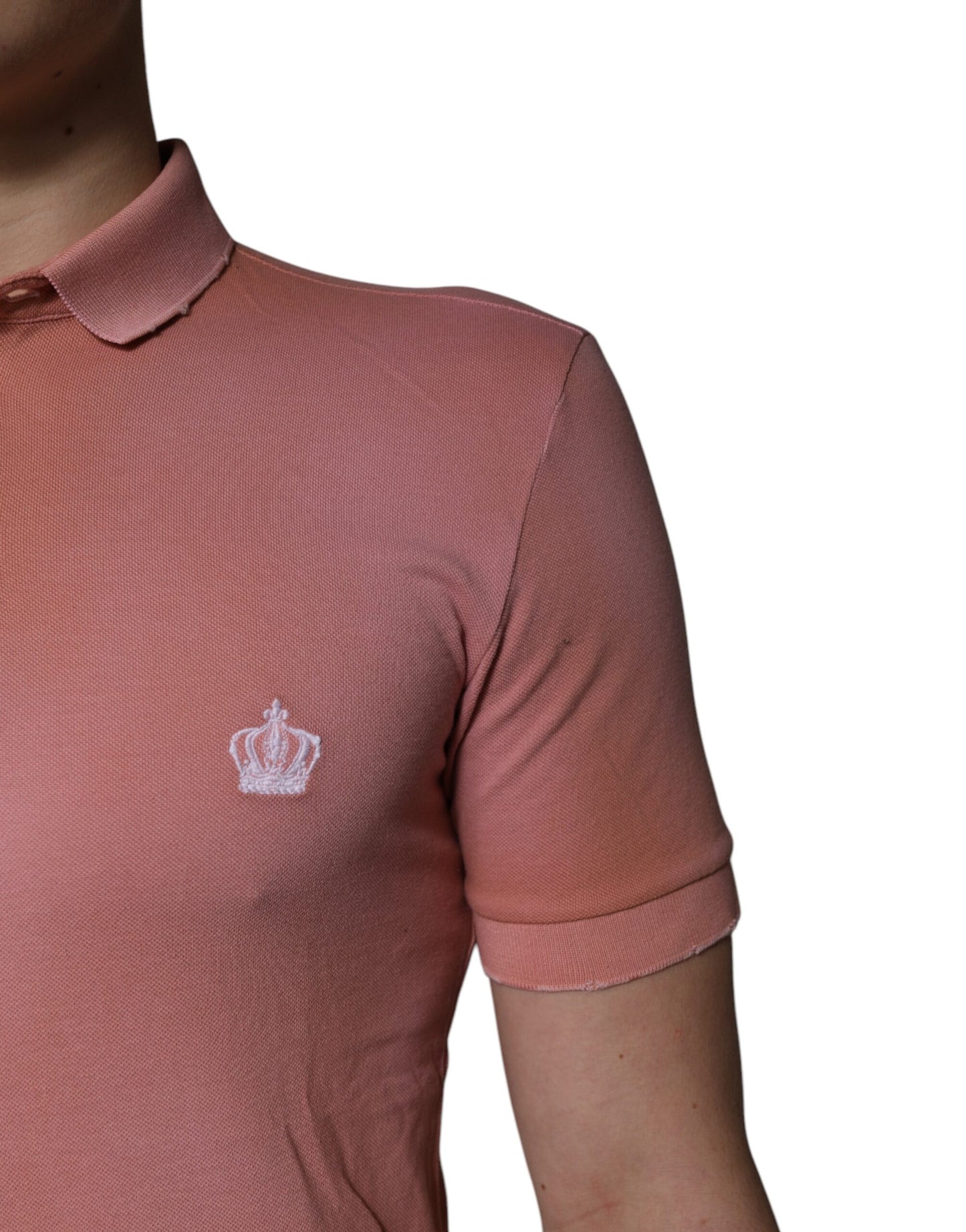 Polo à col couronne en coton rose Dolce & Gabbana