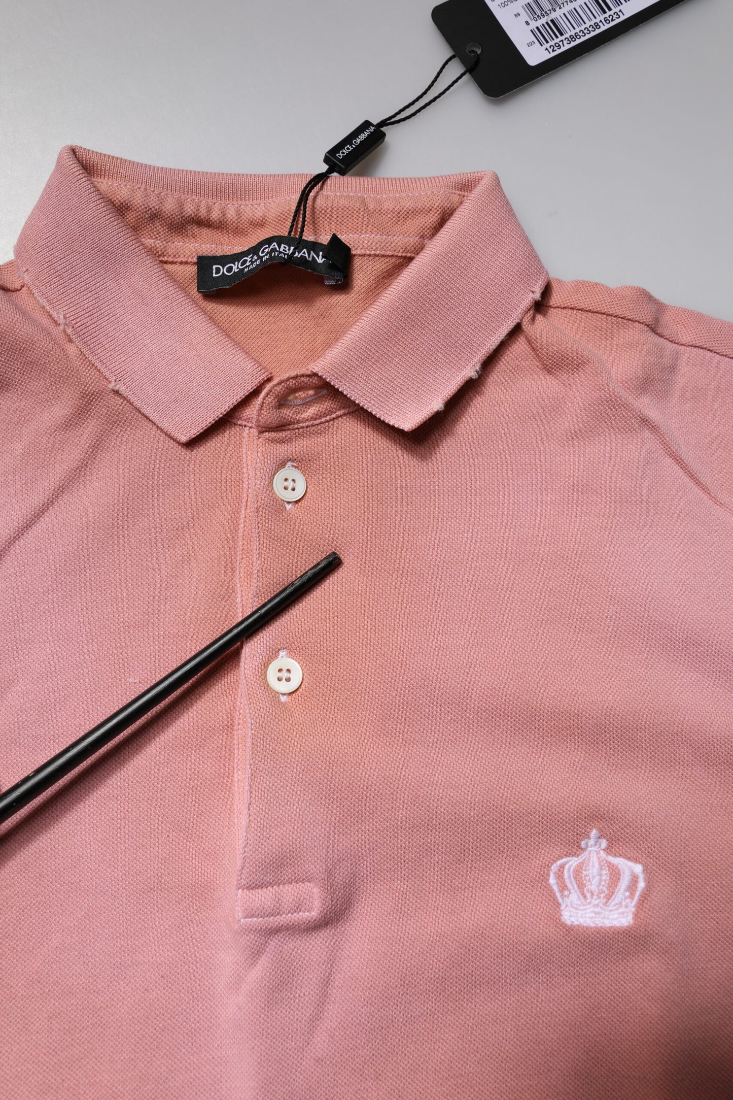 Polo à col couronne en coton rose Dolce & Gabbana