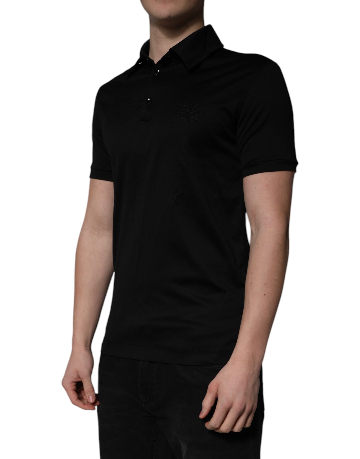 Polo à col en coton noir Dolce & Gabbana