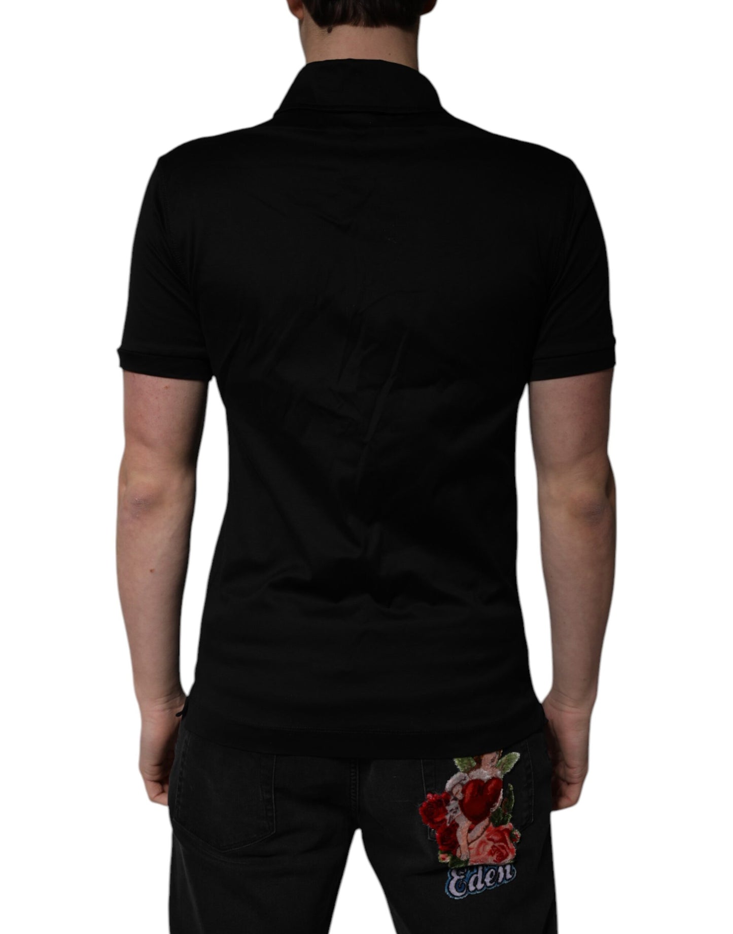 Polo à col en coton noir Dolce & Gabbana