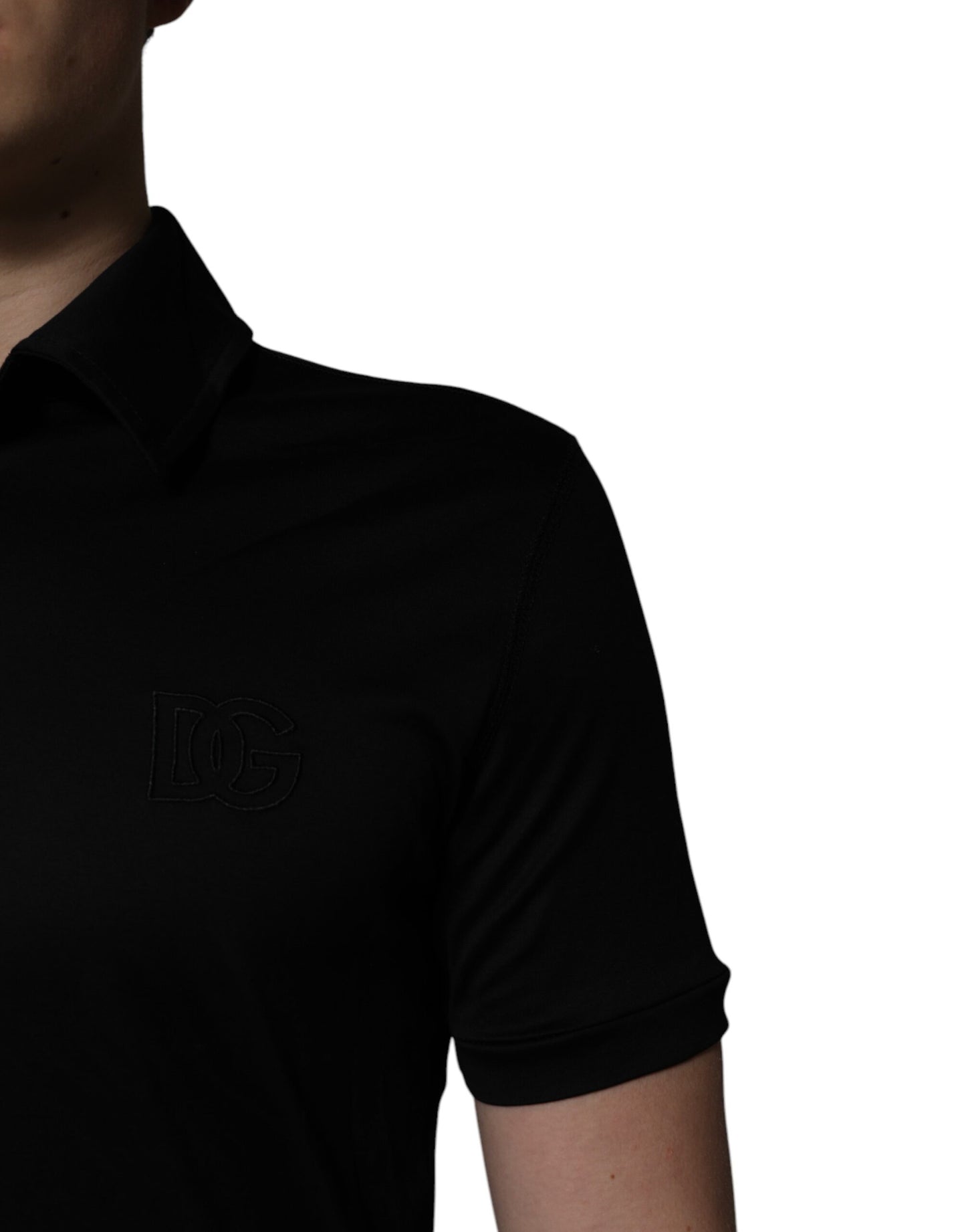 Polo à col en coton noir Dolce & Gabbana