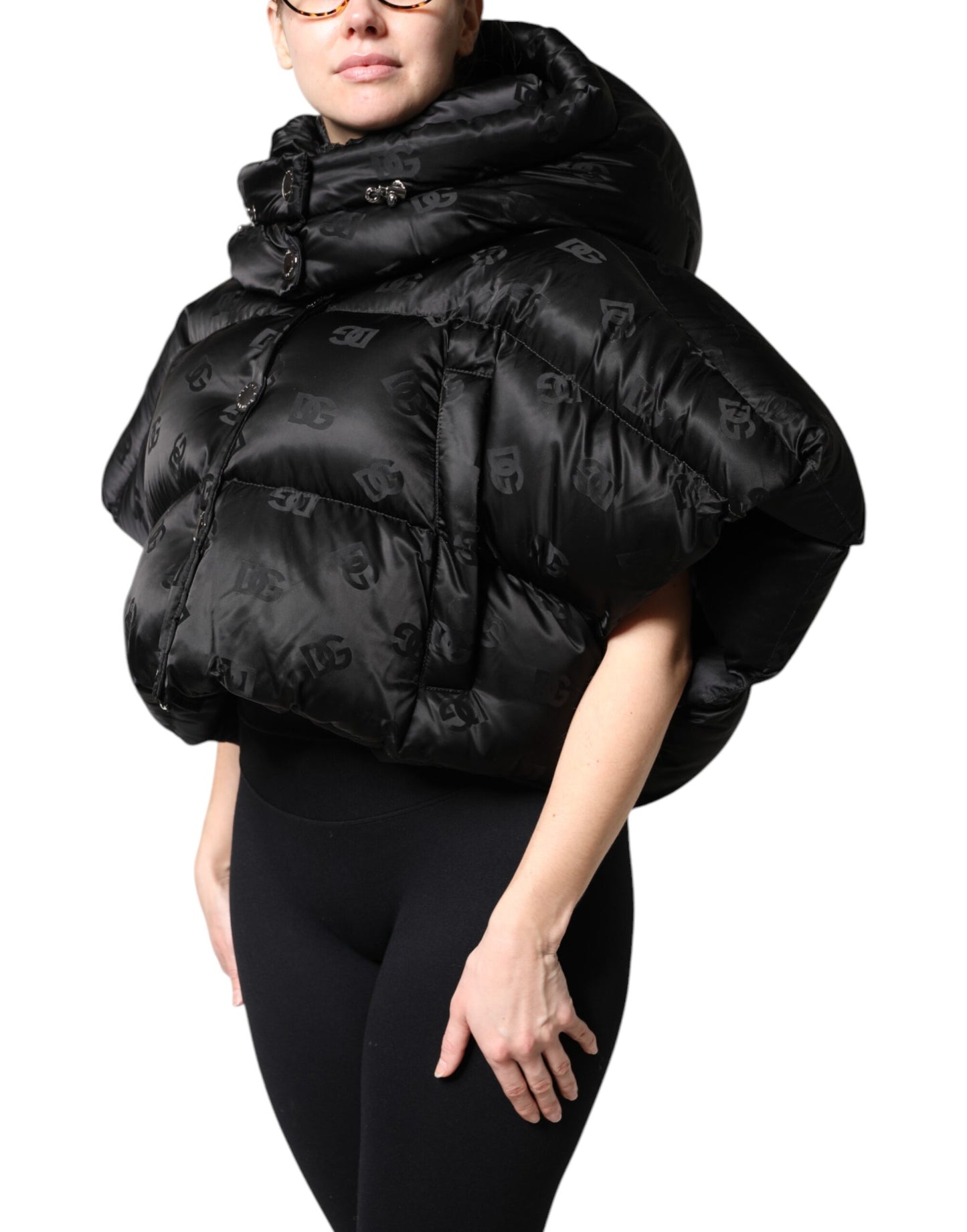 Dolce & Gabbana Doudoune courte noire à capuche et fermeture éclair intégrale