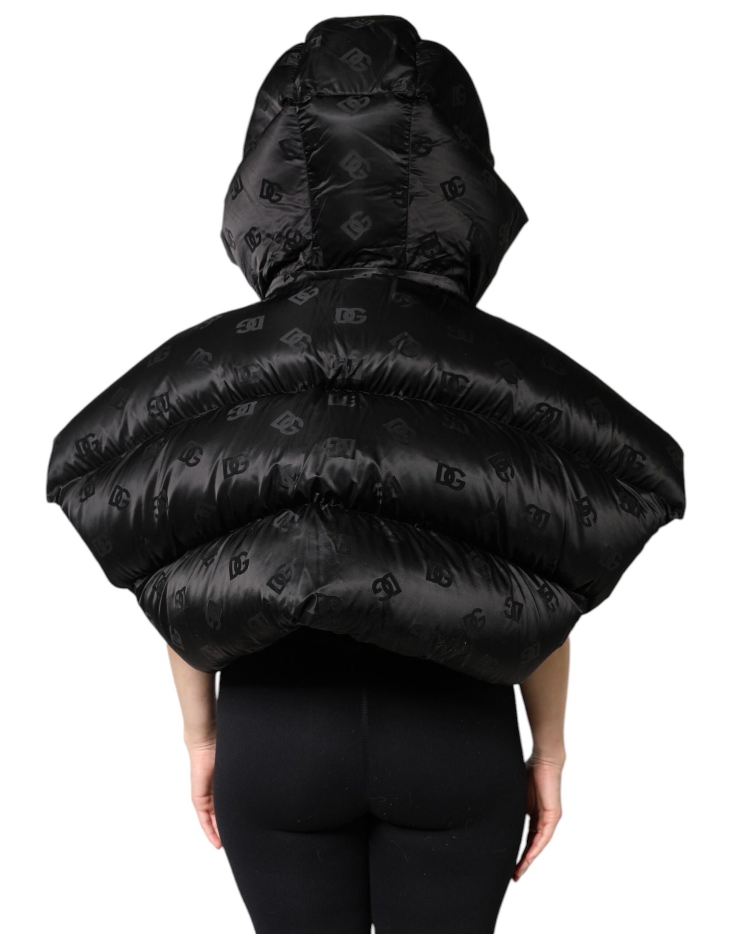 Dolce & Gabbana Doudoune courte noire à capuche et fermeture éclair intégrale