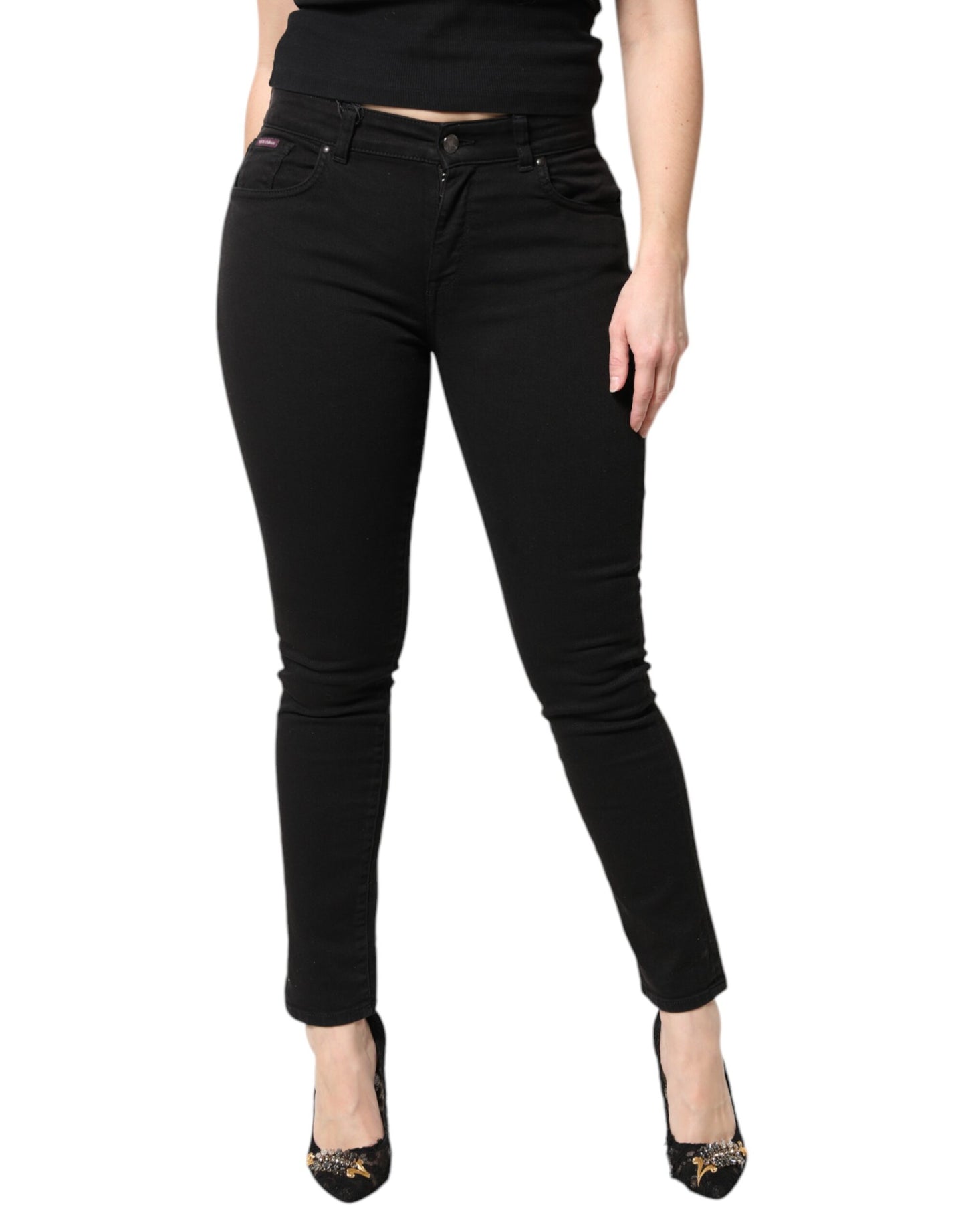 Dolce & Gabbana Black Cotton Mid Waisted Skinny Denim Jeans by Dolce & Gabbana