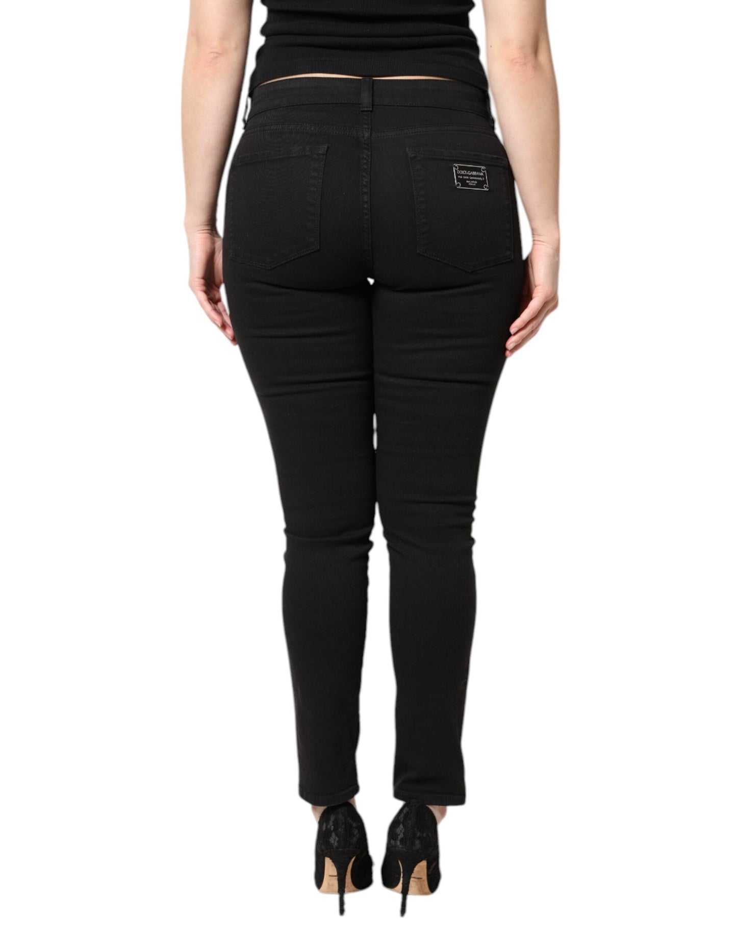 Dolce & Gabbana Black Cotton Mid Waisted Skinny Denim Jeans by Dolce & Gabbana