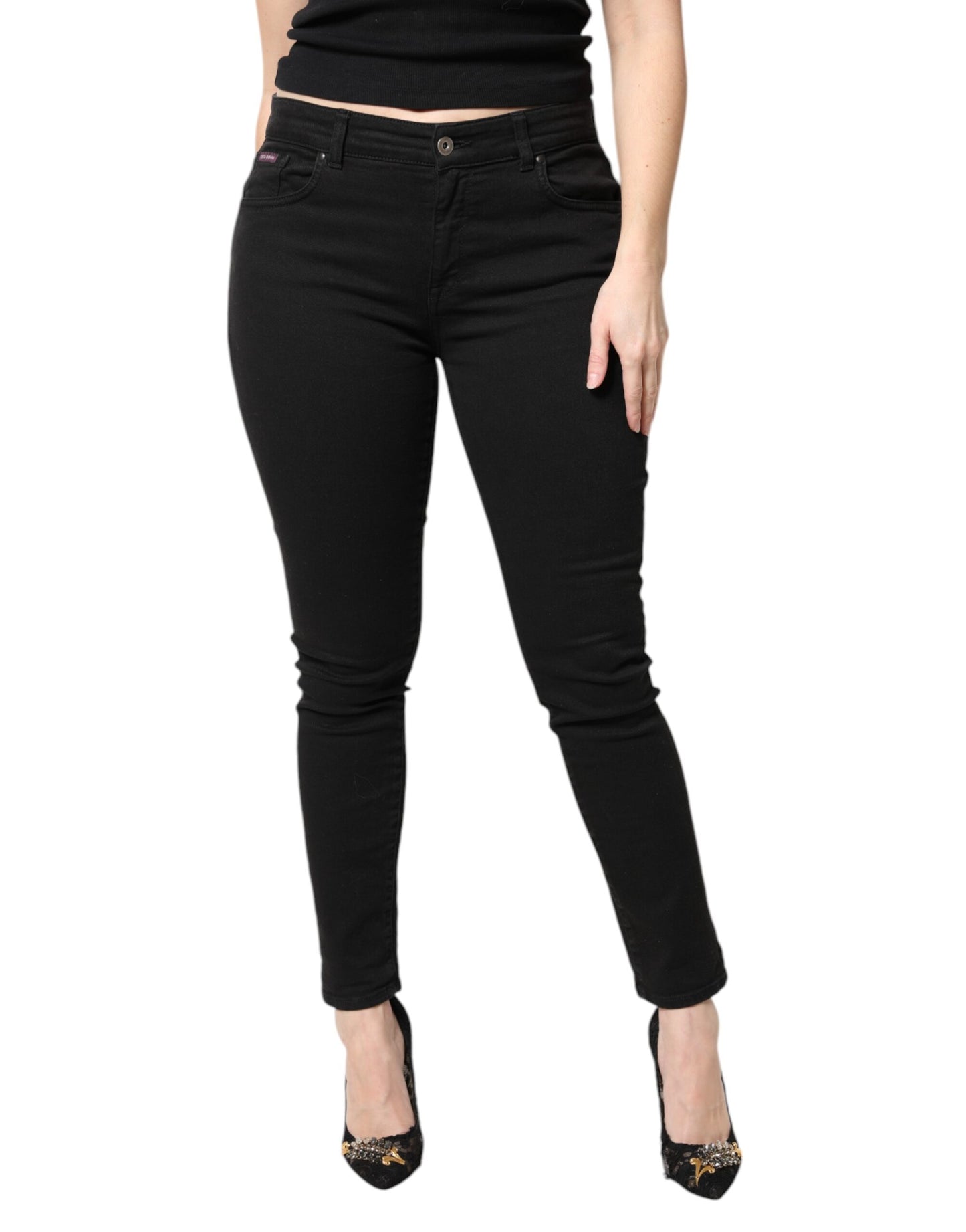 Dolce & Gabbana Black Cotton Mid Waisted Skinny Denim Jeans by Dolce & Gabbana