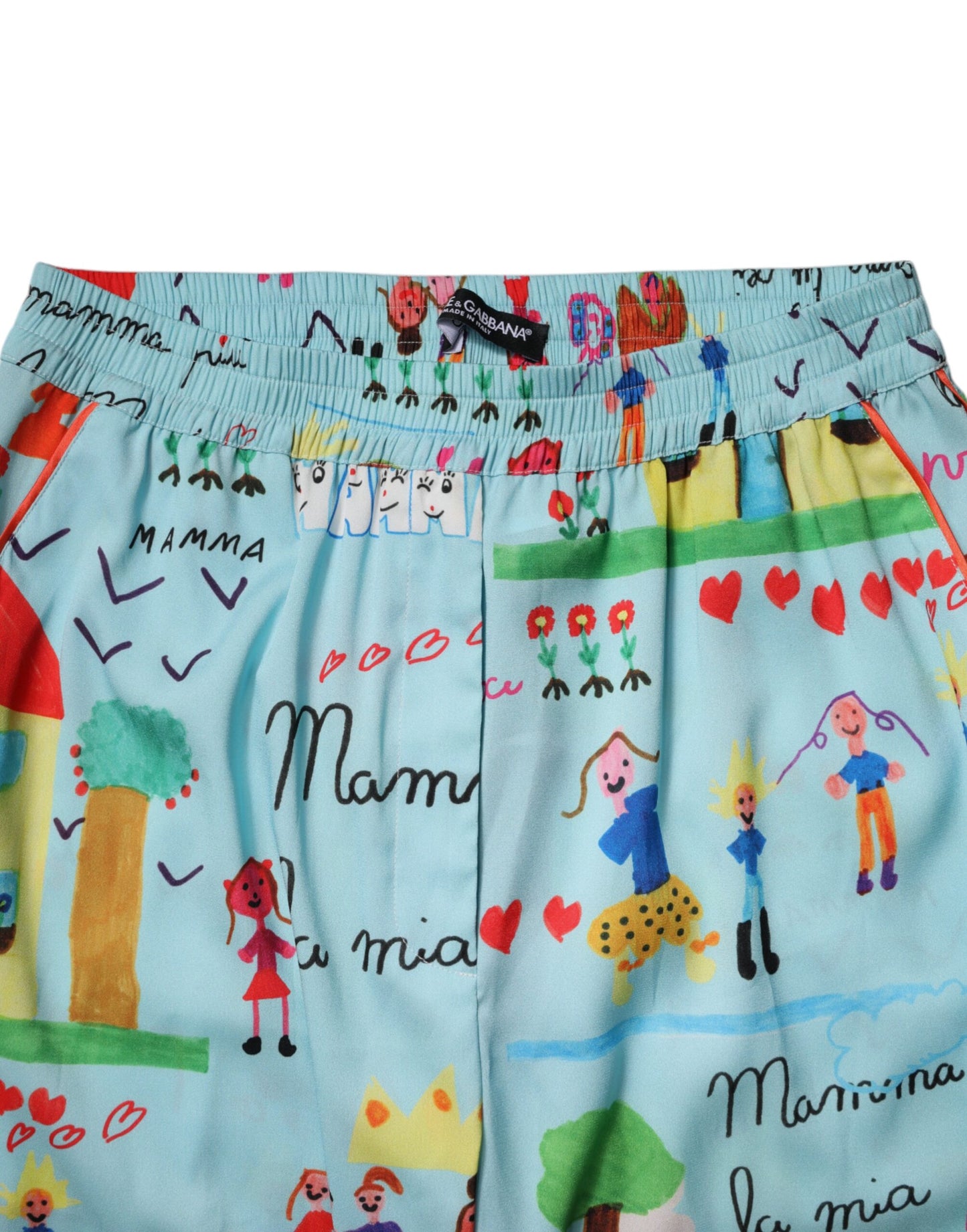 Dolce & Gabbana Light Blue Drawing Mid Waist Wide Leg Pants by Dolce & Gabbana