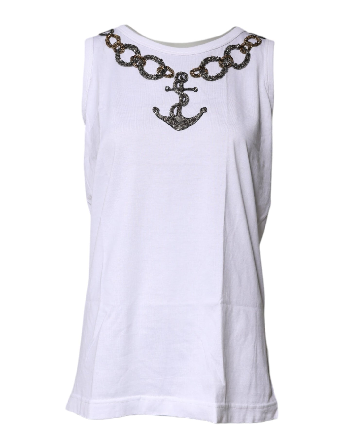 Débardeur Dolce & Gabbana en coton blanc avec broderie chaîne d'ancre
