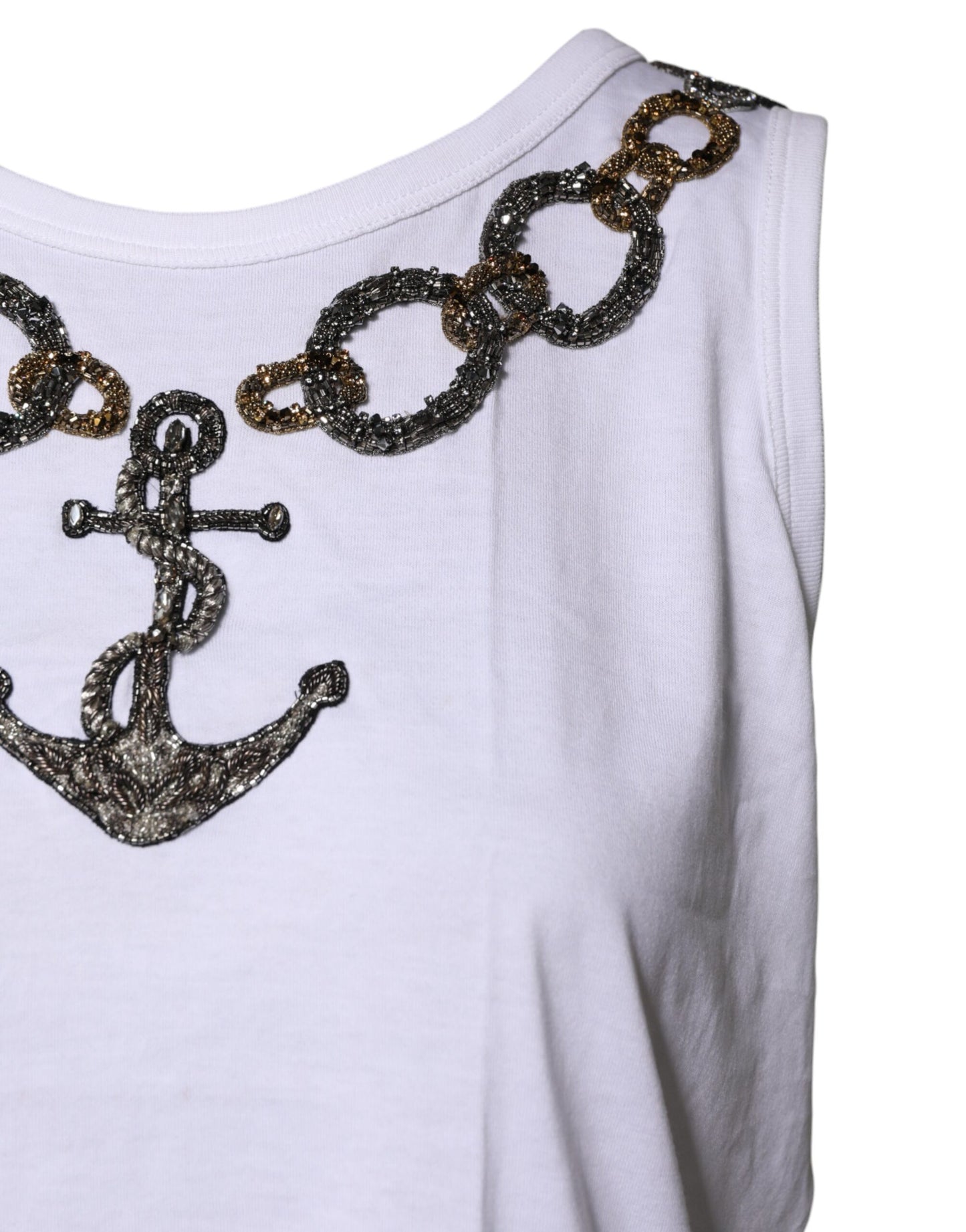 Débardeur Dolce & Gabbana en coton blanc avec broderie chaîne d'ancre