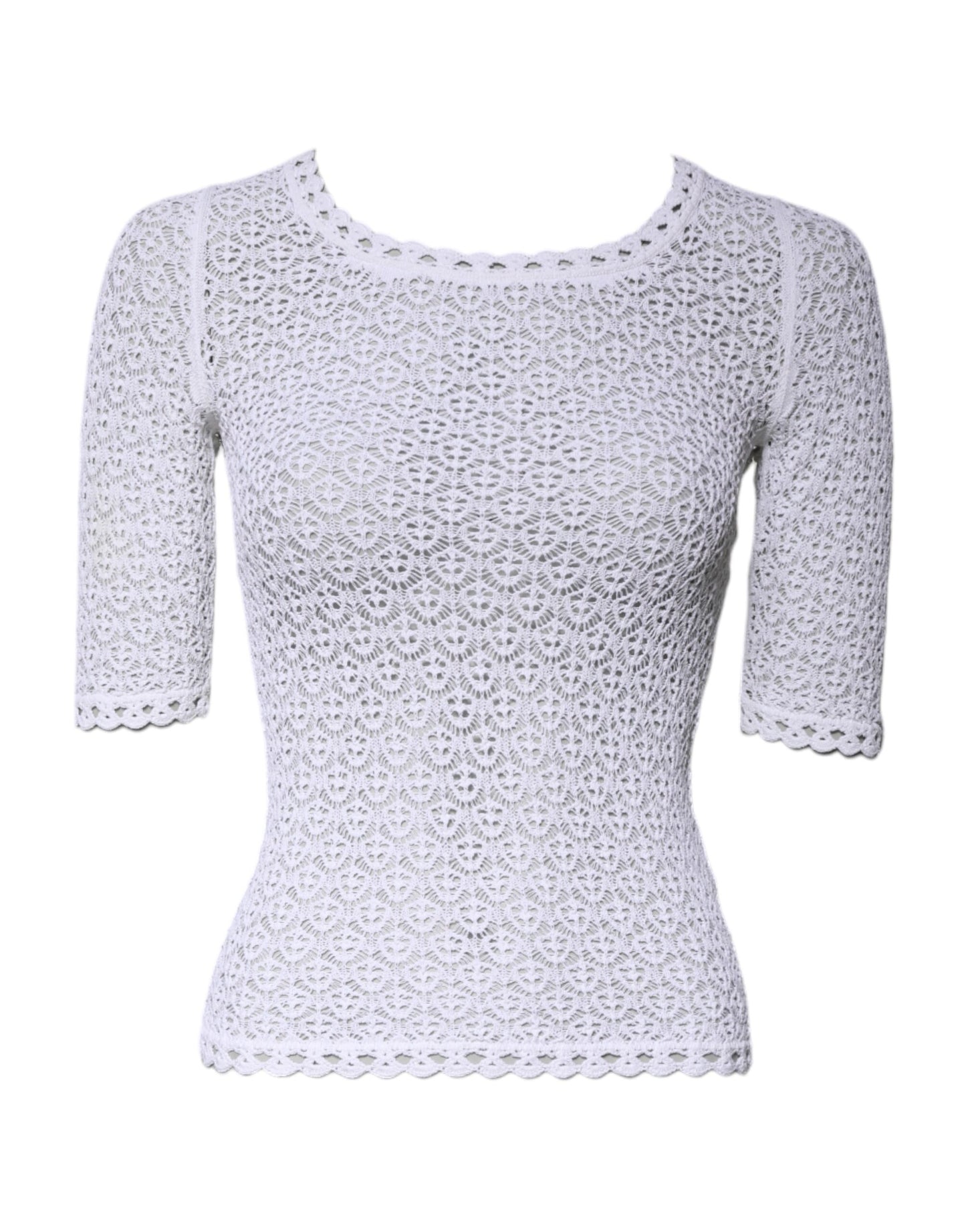 Dolce & Gabbana White Viscose Short Sleeve Crochet Top by Dolce & Gabbana