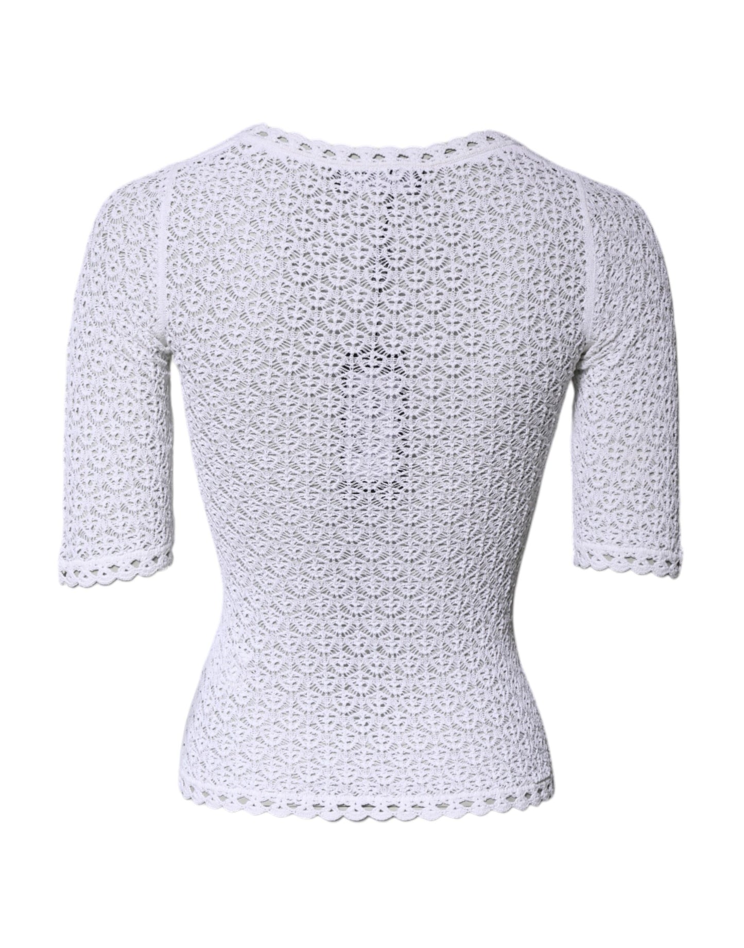 Dolce & Gabbana White Viscose Short Sleeve Crochet Top by Dolce & Gabbana