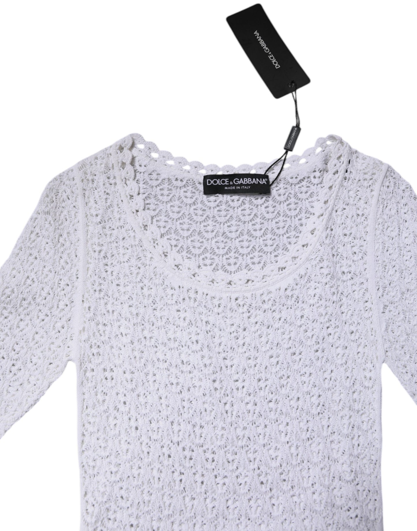 Dolce & Gabbana White Viscose Short Sleeve Crochet Top by Dolce & Gabbana