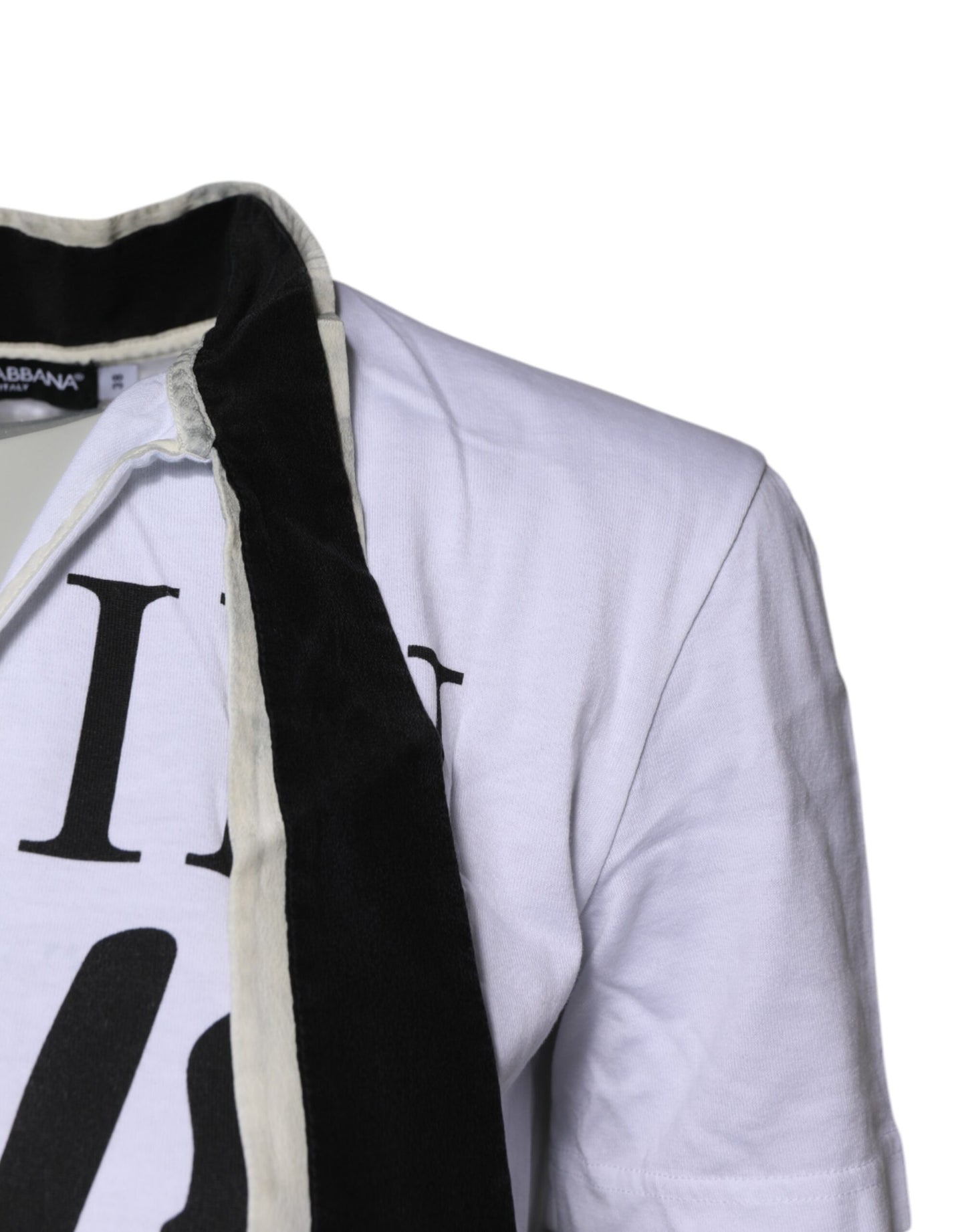 T-shirt col Ascot en coton et soie mélangés blanc Dolce & Gabbana