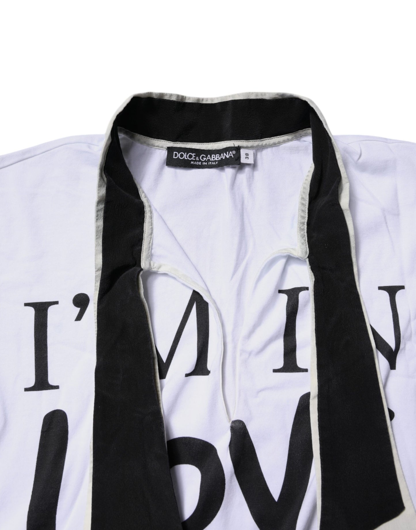 T-shirt col Ascot en coton et soie mélangés blanc Dolce & Gabbana