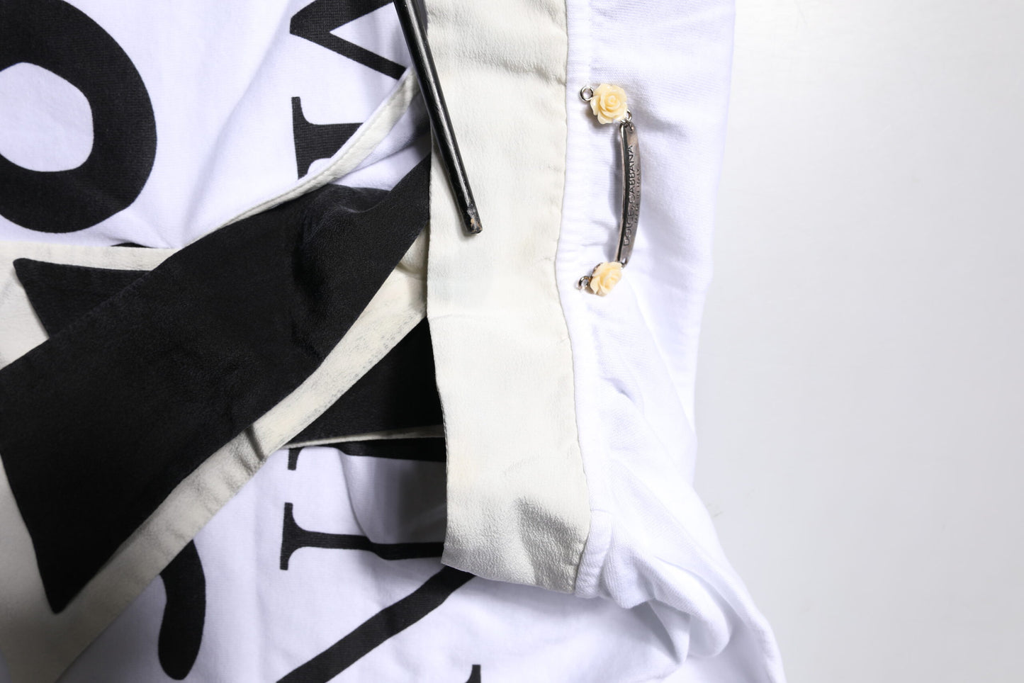 T-shirt col Ascot en coton et soie mélangés blanc Dolce & Gabbana