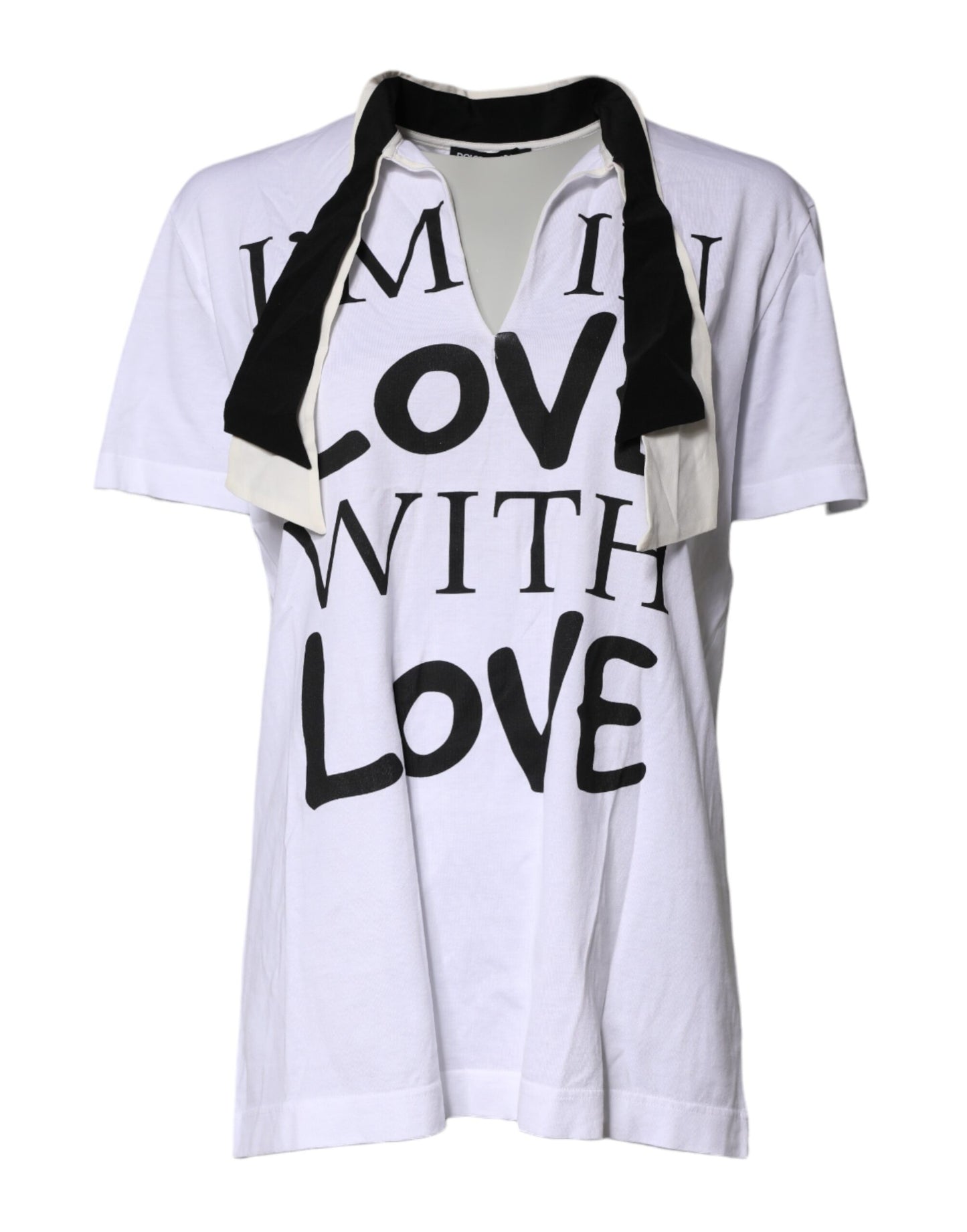 T-shirt col Ascot en coton et soie mélangés blanc Dolce & Gabbana