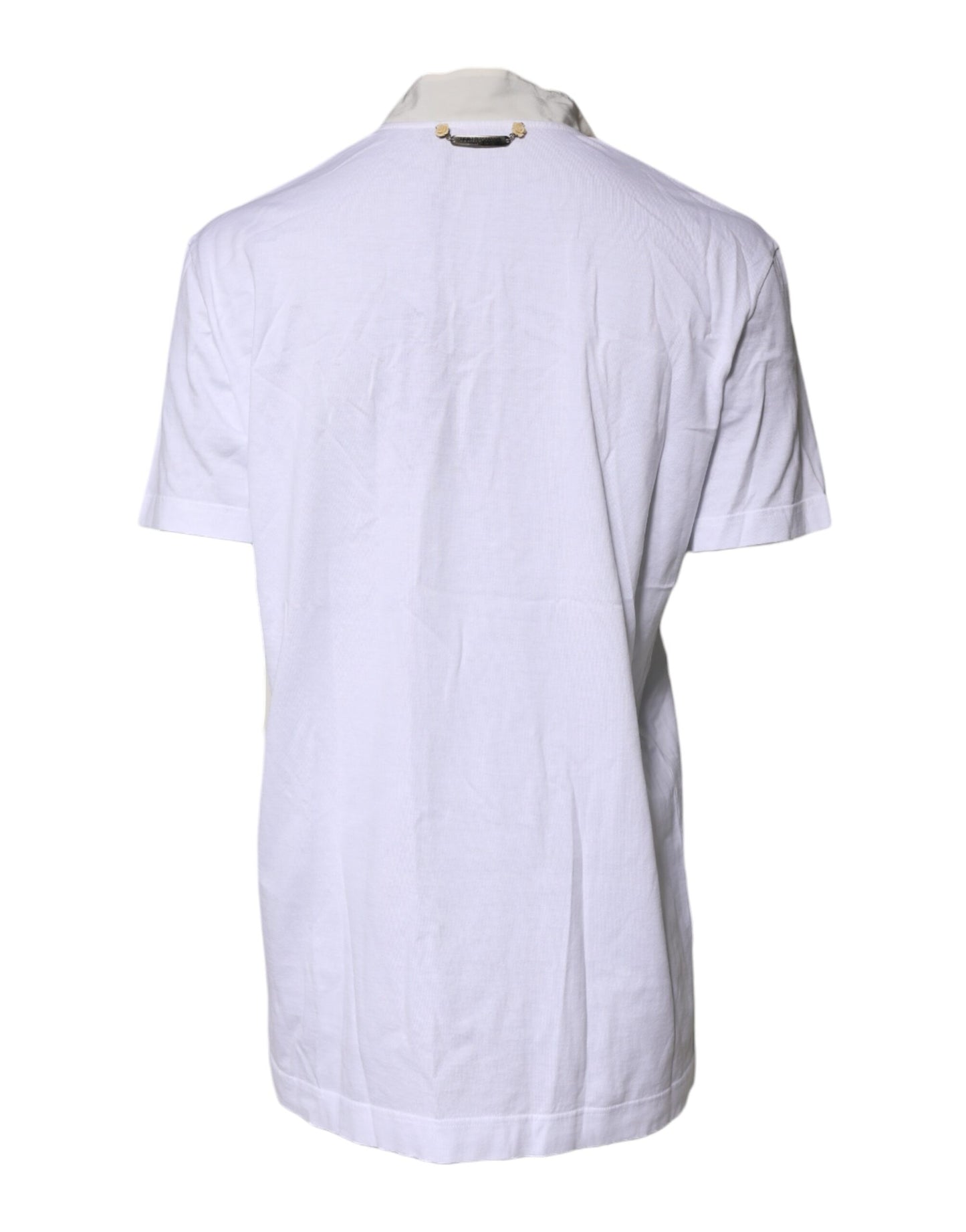 T-shirt col Ascot en coton et soie mélangés blanc Dolce & Gabbana