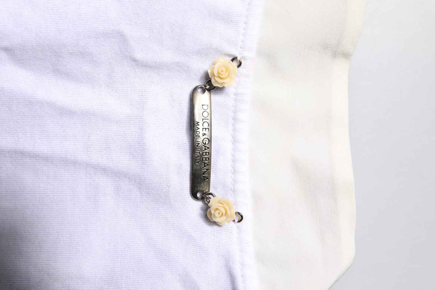 T-shirt col Ascot en coton et soie mélangés blanc Dolce & Gabbana
