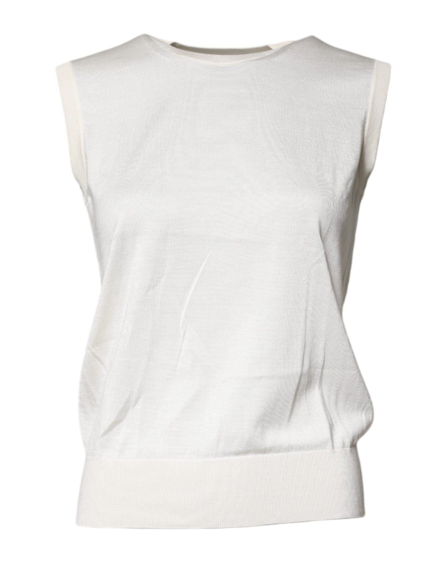 Débardeur col rond sans manches en soie crème Dolce & Gabbana
