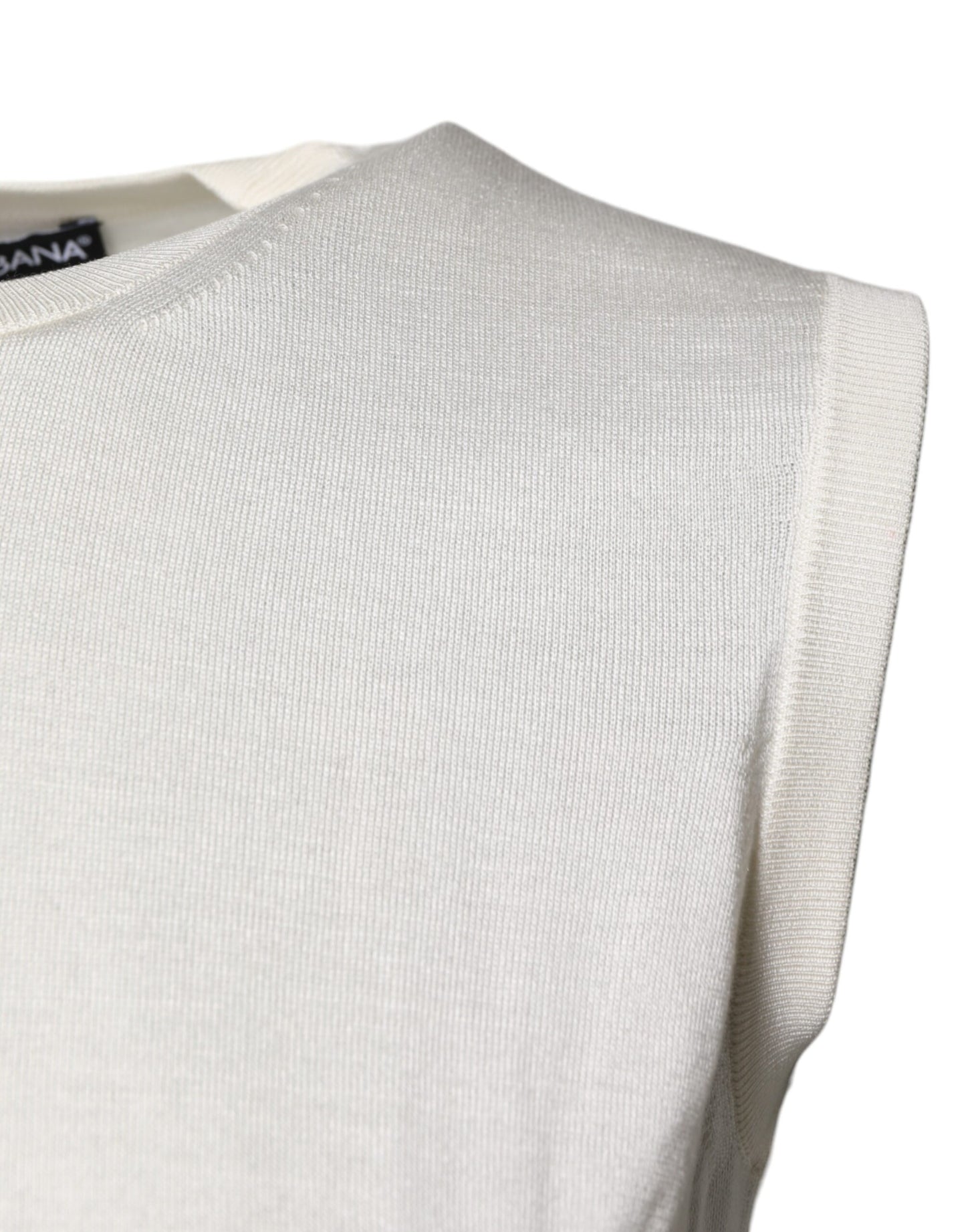 Débardeur col rond sans manches en soie crème Dolce & Gabbana