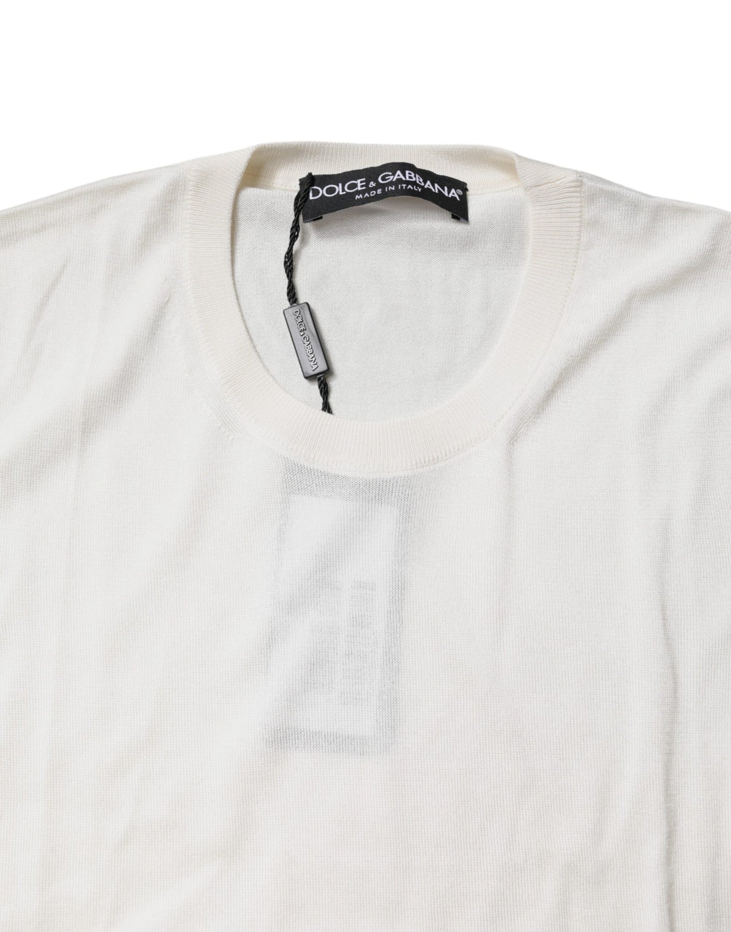 Débardeur col rond sans manches en soie crème Dolce & Gabbana