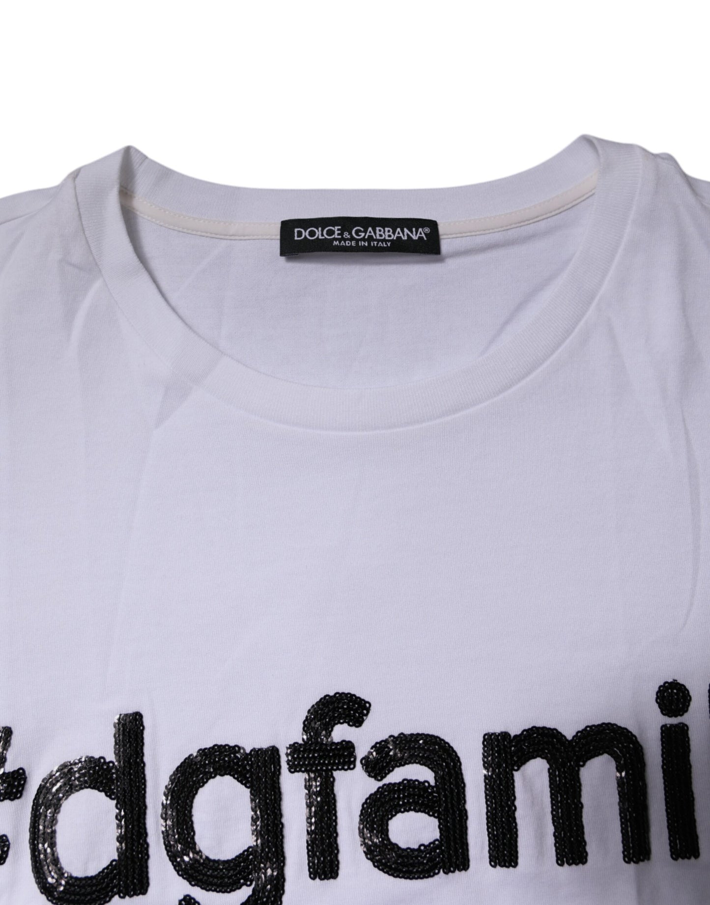 T-shirt en coton brodé blanc Dolce & Gabbana #DGFAMILY