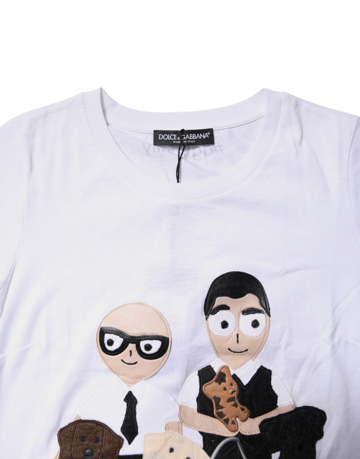T-shirt brodé en coton blanc Dolce & Gabbana #DGFAMILY