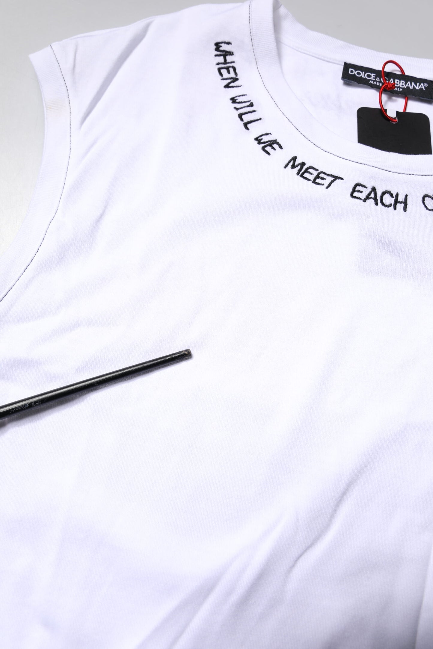 T-shirt débardeur imprimé sans manches en coton blanc Dolce & Gabbana