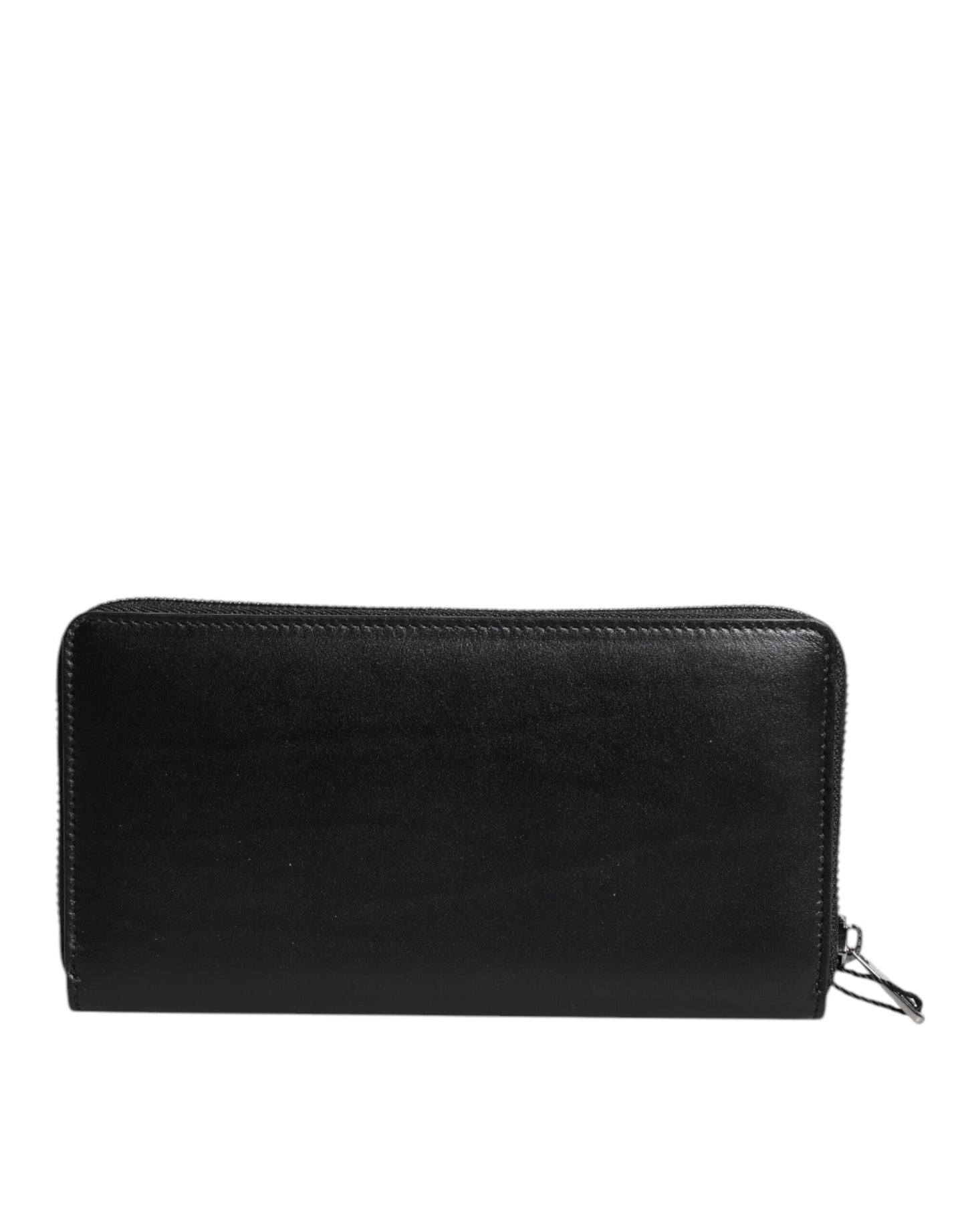Portefeuille continental zippé en cuir noir Dolce & Gabbana avec plaque logo
