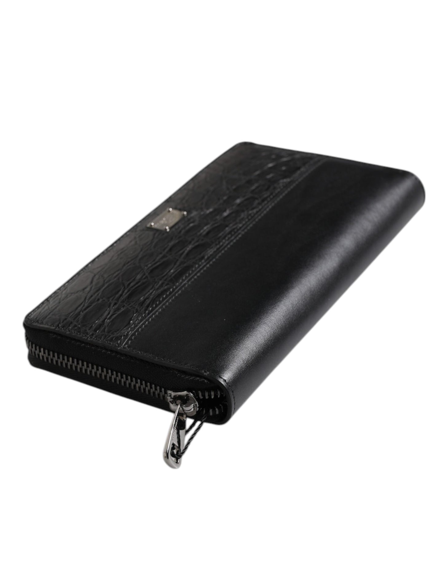 Portefeuille continental zippé en cuir noir Dolce & Gabbana avec plaque logo