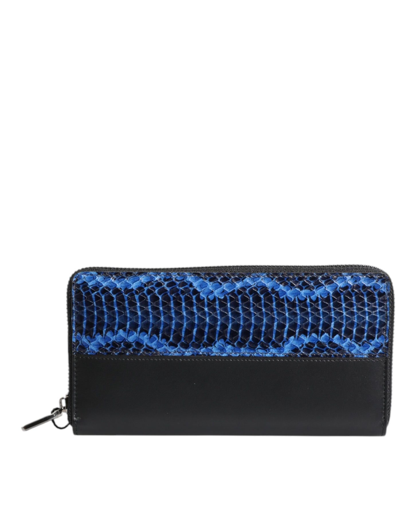 Portefeuille continental Dolce & Gabbana en cuir exotique noir et bleu gaufré