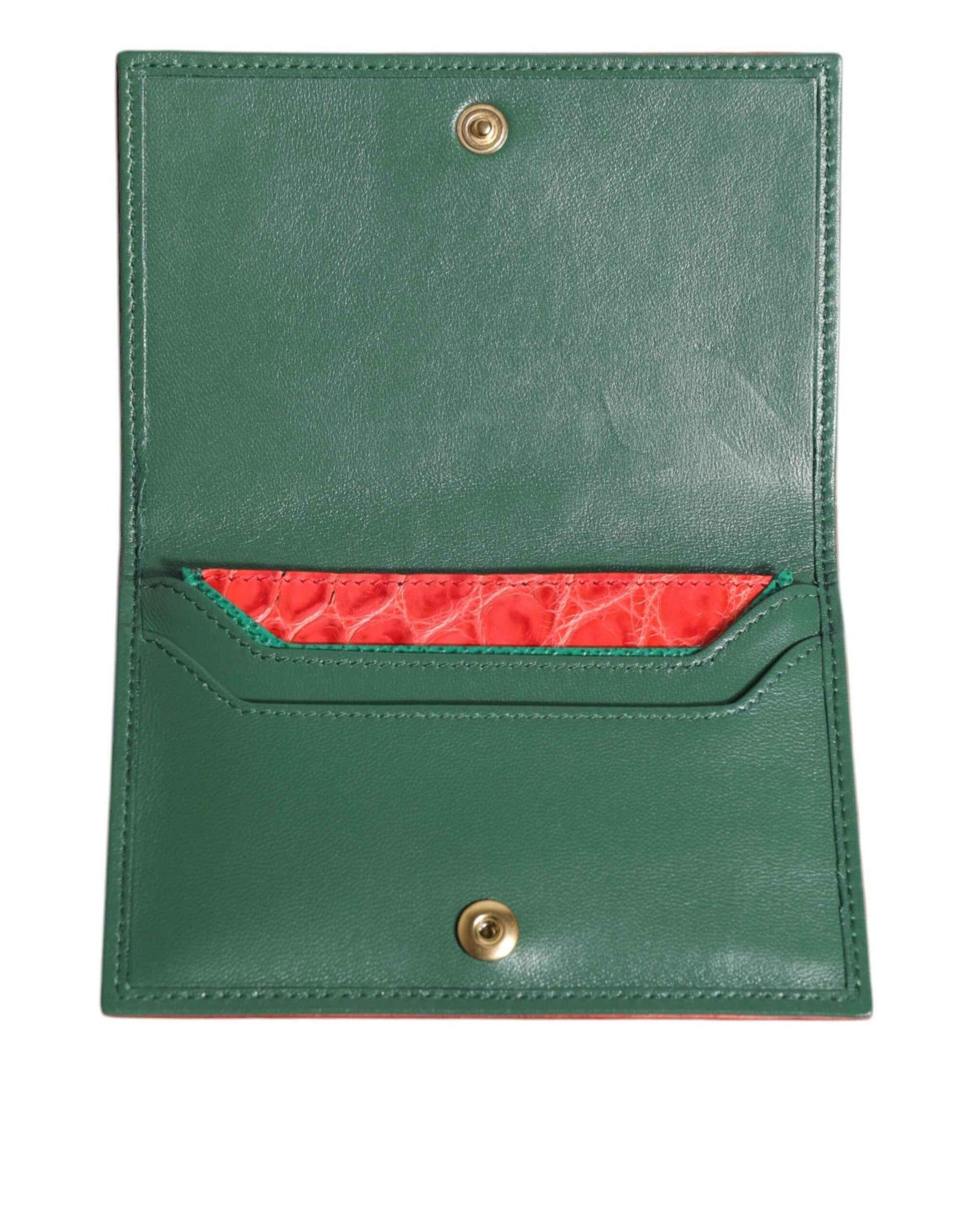 Dolce & Gabbana Red Exotic Leather Logo Plaque Card Holder Wallet