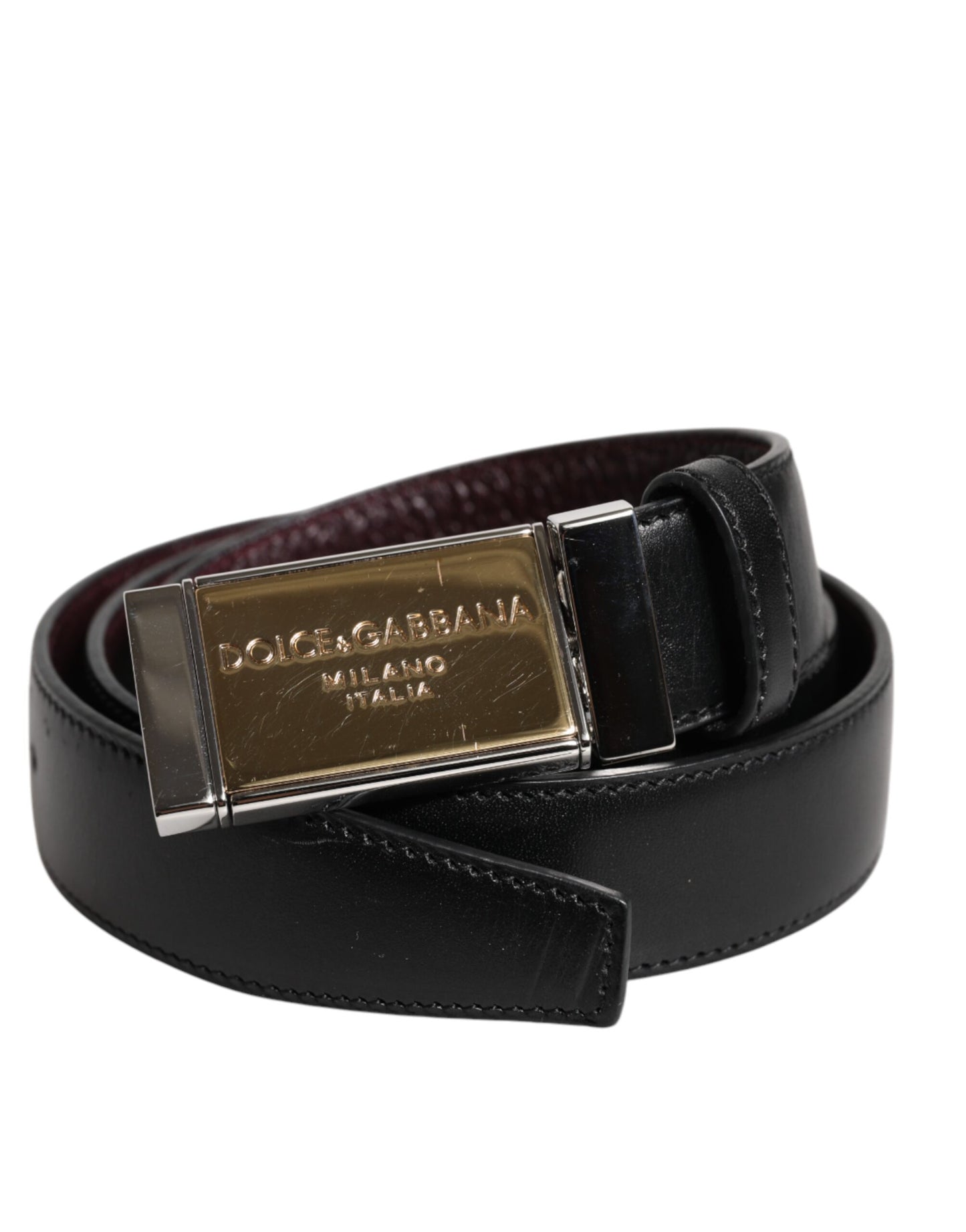 Ceinture réversible Dolce & Gabbana en cuir noir et marron avec boucle en métal