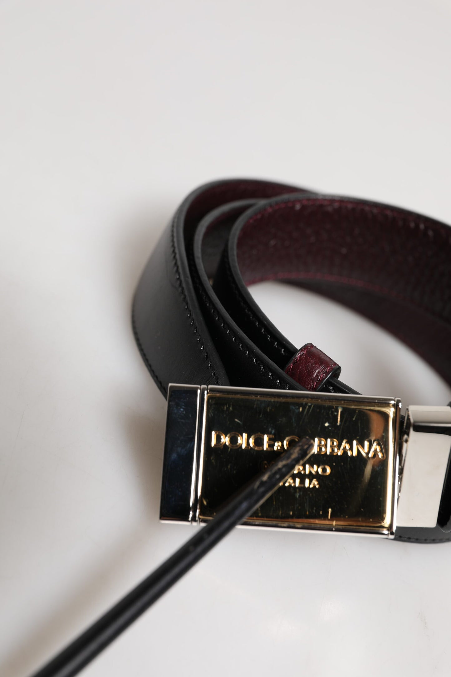 Ceinture réversible Dolce & Gabbana en cuir noir et marron avec boucle en métal