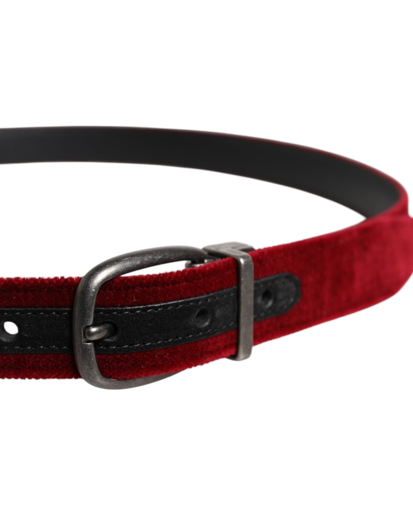 Ceinture Dolce & Gabbana en velours rouge avec boucle en métal noir et logo