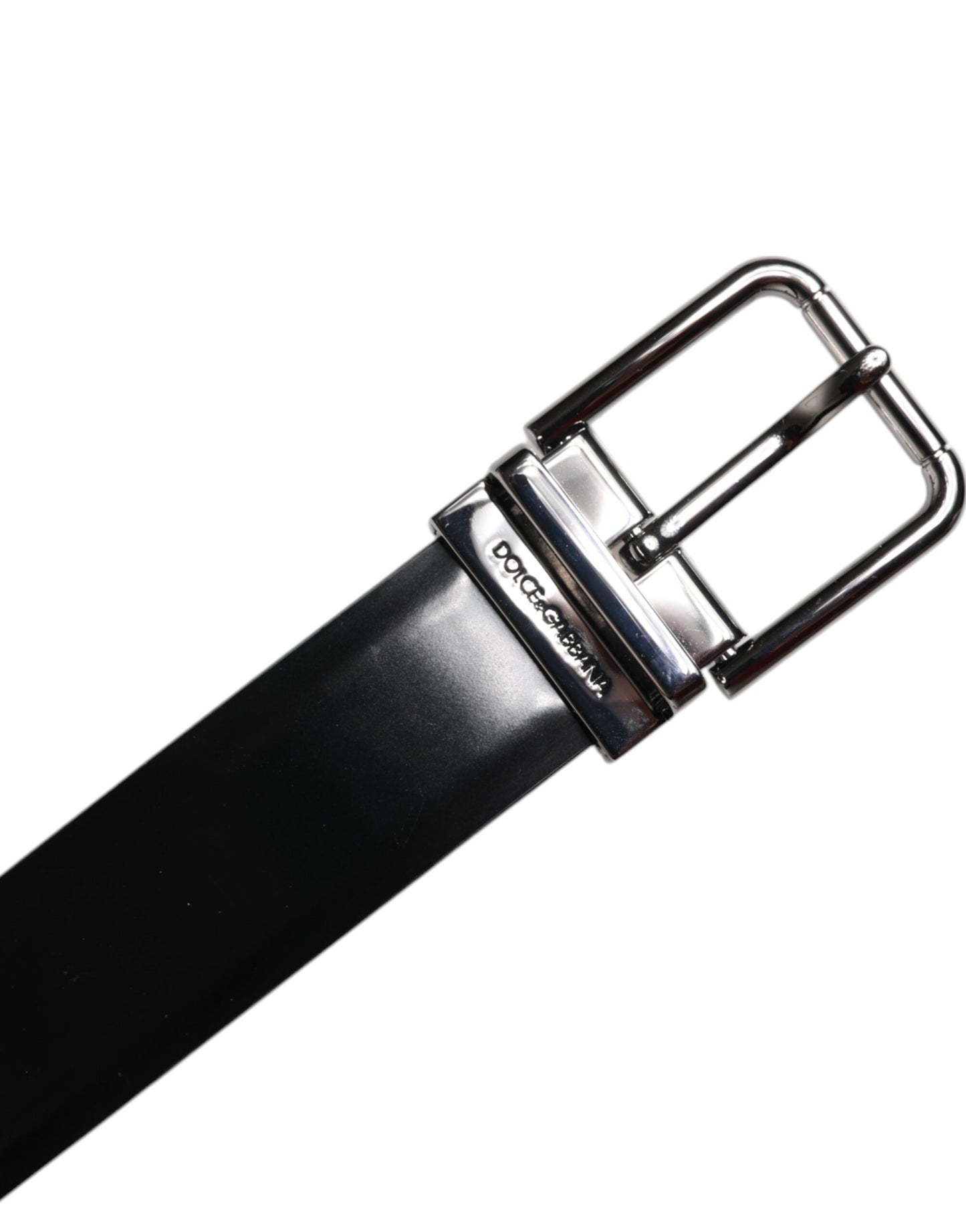 Ceinture Dolce & Gabbana en cuir noir brillant avec boucle en métal argenté