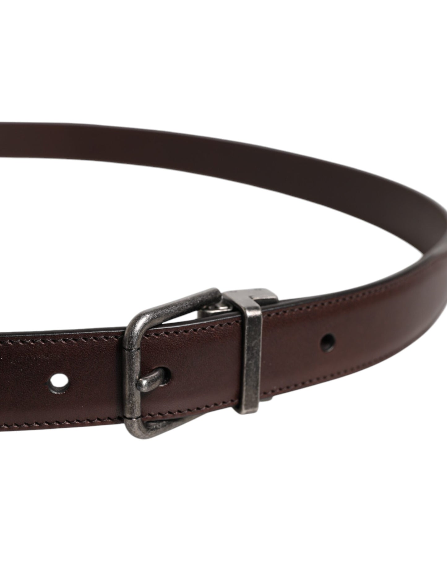 Ceinture Dolce & Gabbana en cuir marron avec boucle en métal argenté