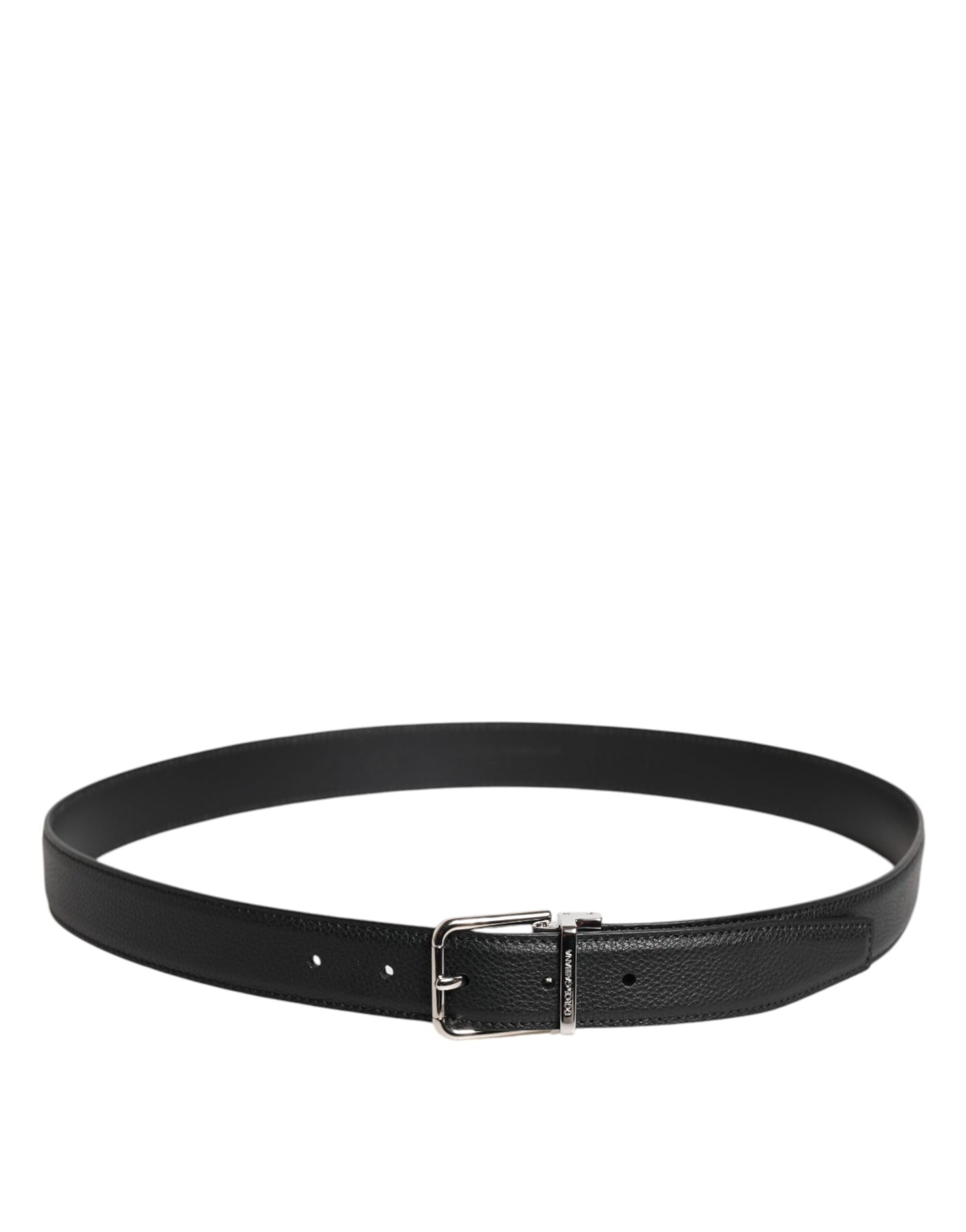 Ceinture Dolce & Gabbana en cuir noir avec boucle en métal argenté