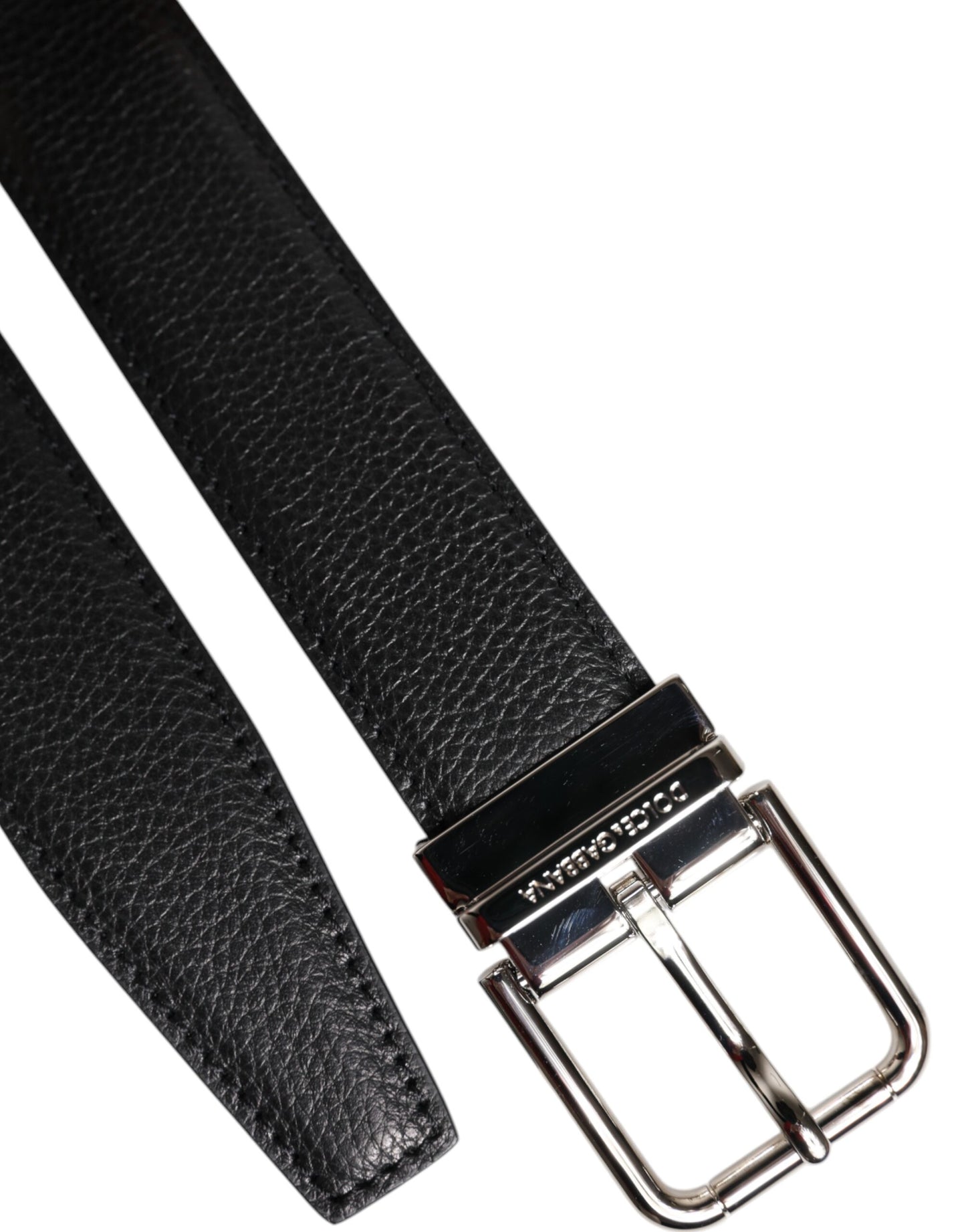 Ceinture Dolce & Gabbana en cuir noir avec boucle en métal argenté